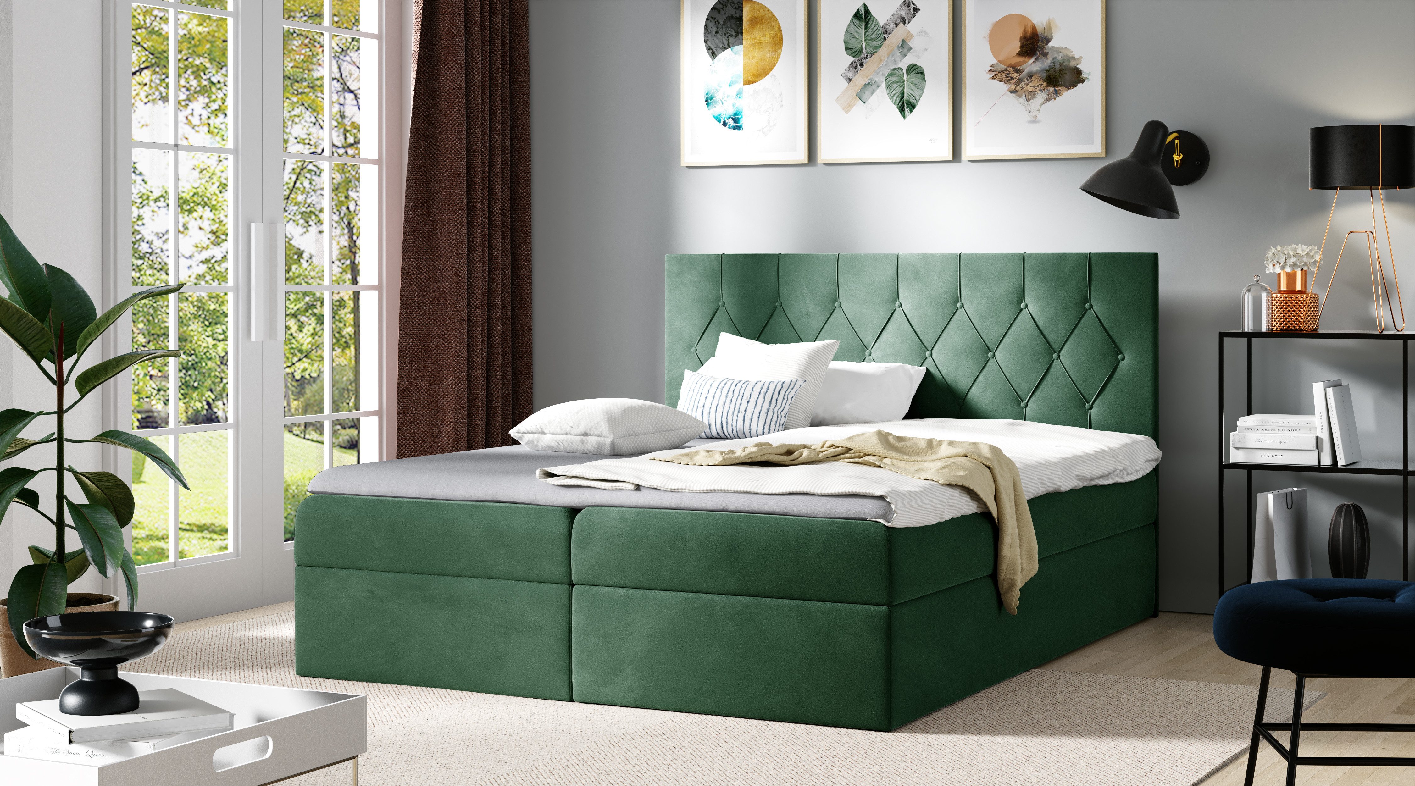 Schlaffabrik Boxspringbett SKY (Alove 10), inkl. Matratze, Topper, LED, Stauraum