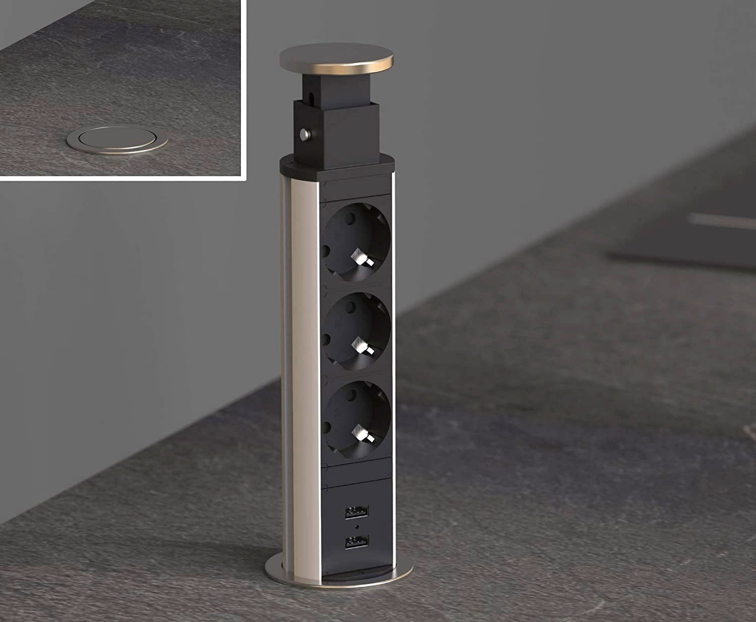 Schütte »E1« Einbau-Tischsteckdosenleiste 3-fach (Schutzkontaktstecker,  Kabellänge 2,3 m), versenkbar, 3-fach und 2 x USB