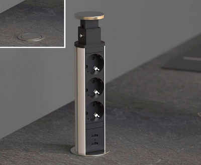 Schütte »E1« Einbau-Tischsteckdosenleiste 3-fach (Schutzkontaktstecker, Kabellänge 2,3 m), versenkbar, 3-fach und 2 x USB