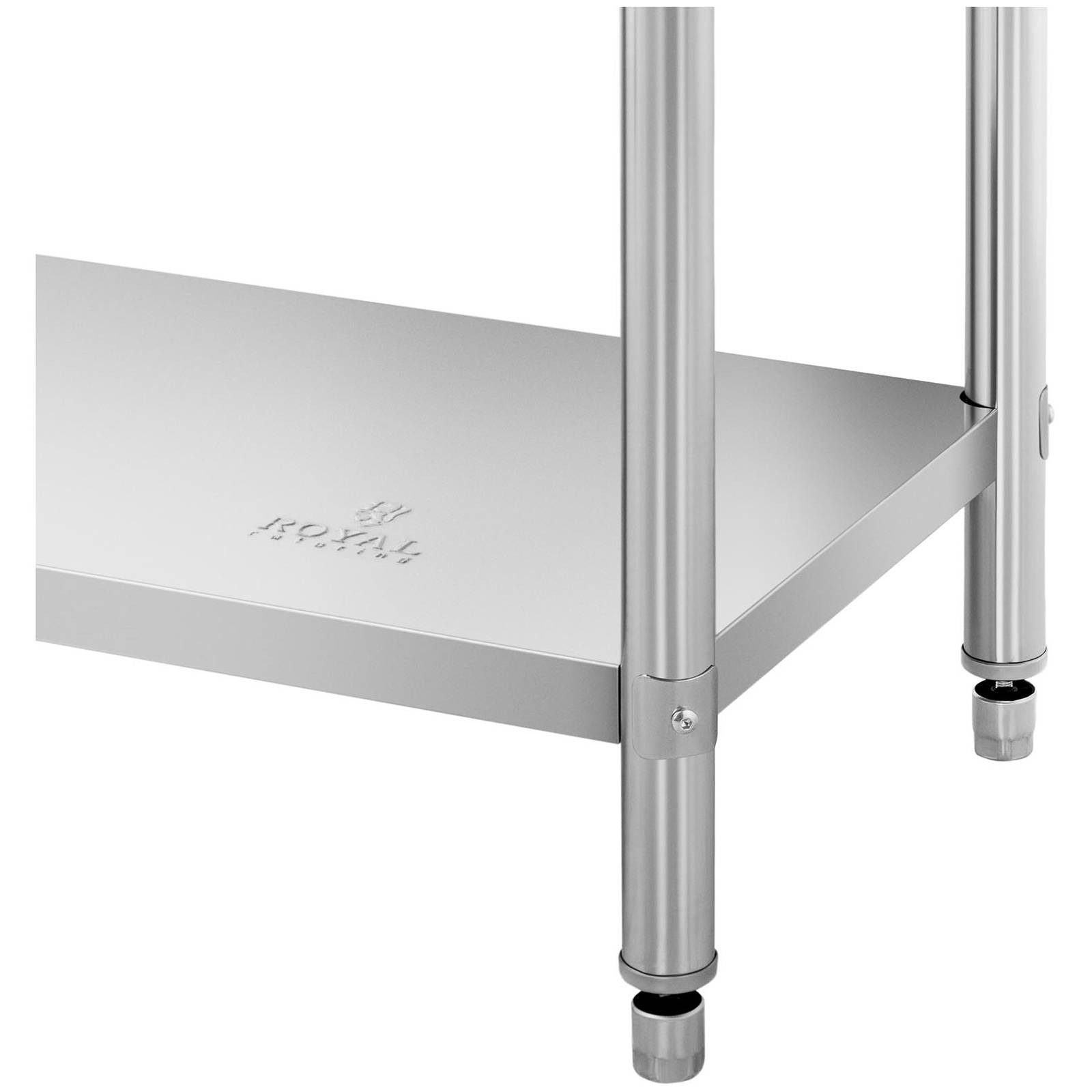 Royal Catering Arbeitstisch 200 x 70 cm Edelstahltisch Küche 2 Ablagen verstellbare Füße Gastro, verschiedene Größen