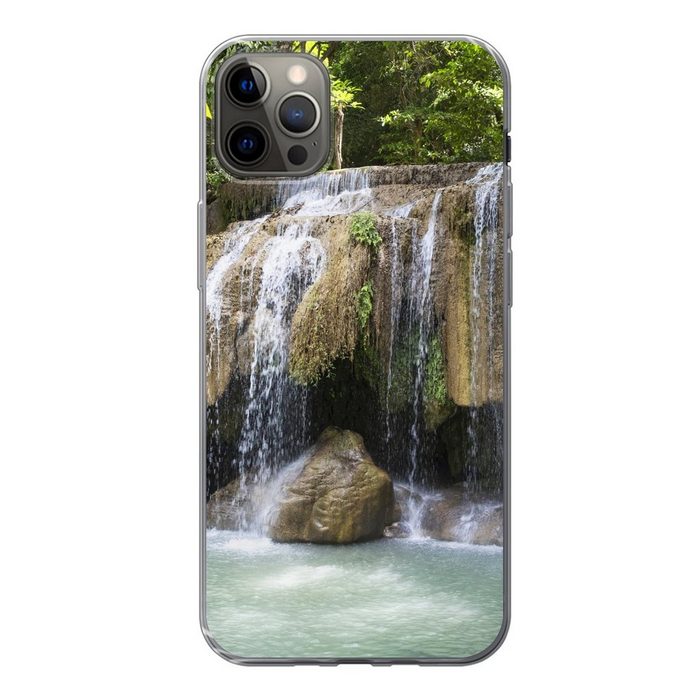 MuchoWow Handyhülle Wasserfall über Felsen im Erawan-Nationalpark in Thailand Handyhülle Apple iPhone 13 Pro Max Smartphone-Bumper Print Handy