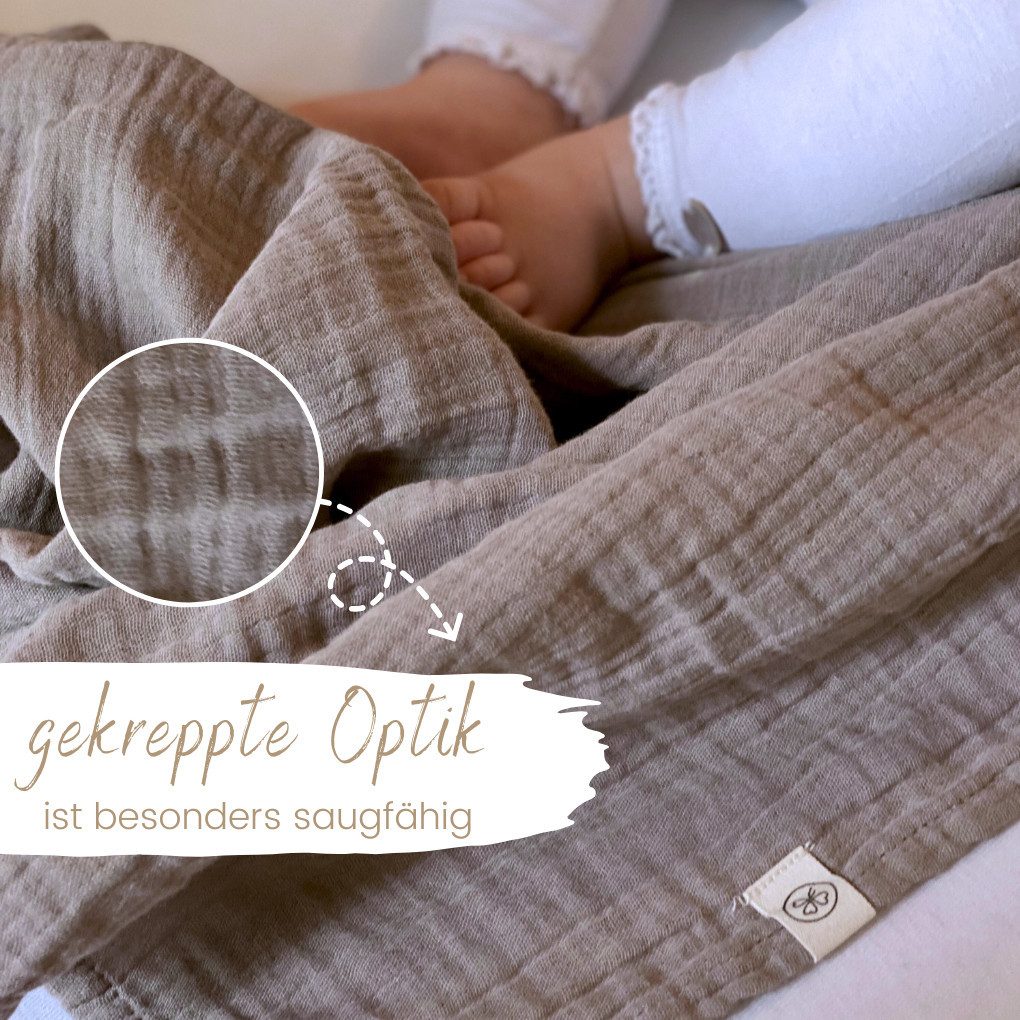 Babydecke Mulltücher 3er-SET gekreppt, Spucktuch 64x64 100% GOTS BIO-Baumwolle, DIKOS, PREMIUM Qualität atmungsaktiv, nachhaltig, plastikfrei, kuschelweich