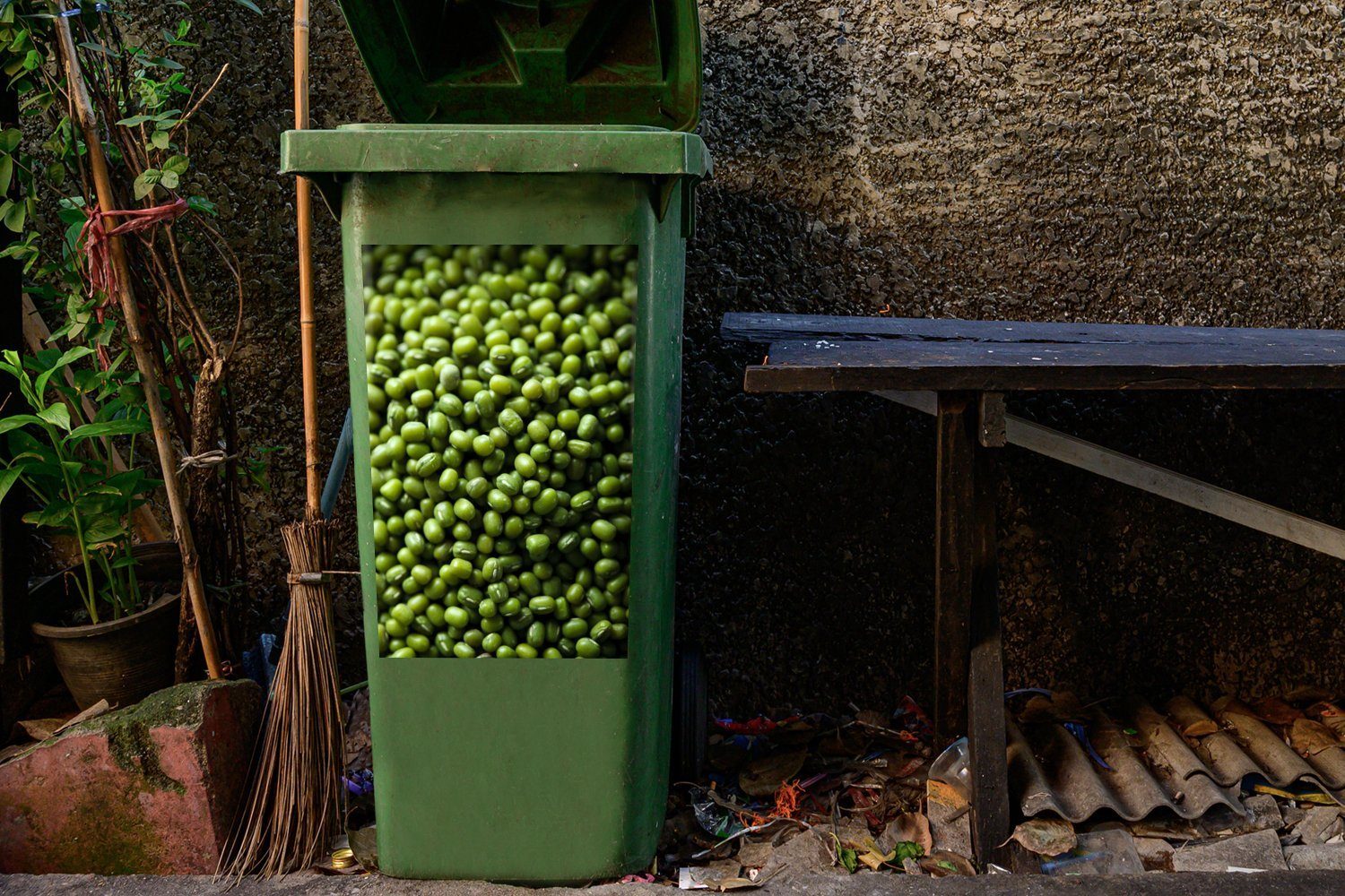 frischen (1 Container, MuchoWow Wandsticker Nahaufnahme St), Mülltonne, Mülleimer-aufkleber, von Sticker, Abfalbehälter Mungbohnen