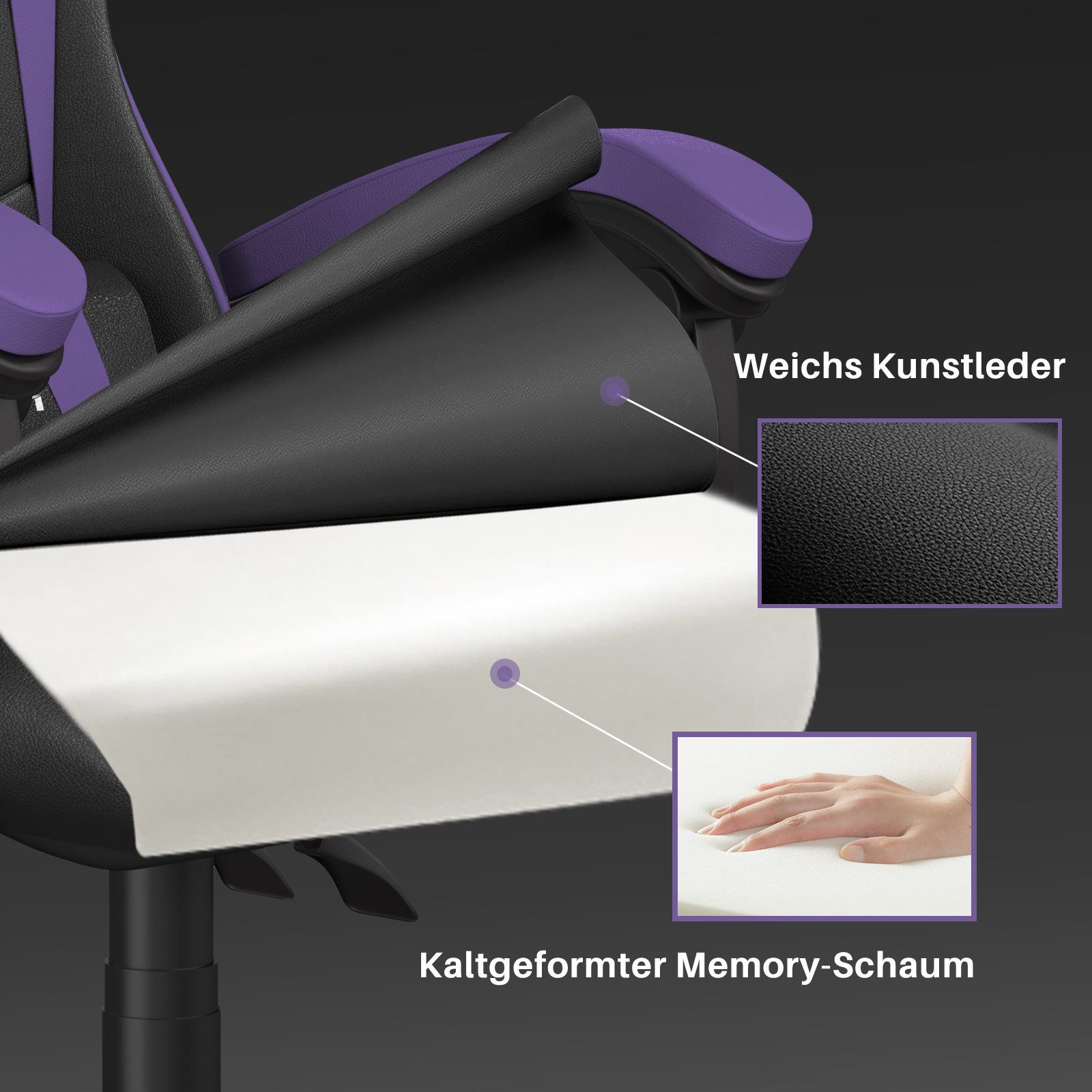 Gywowken Gaming-Stuhl Gaming Stuhl Ergonomisch - Gamer Stühle mit Lendenkissen, Gaming Chair Höhenverstellbar - 90-135° Rückenlehne