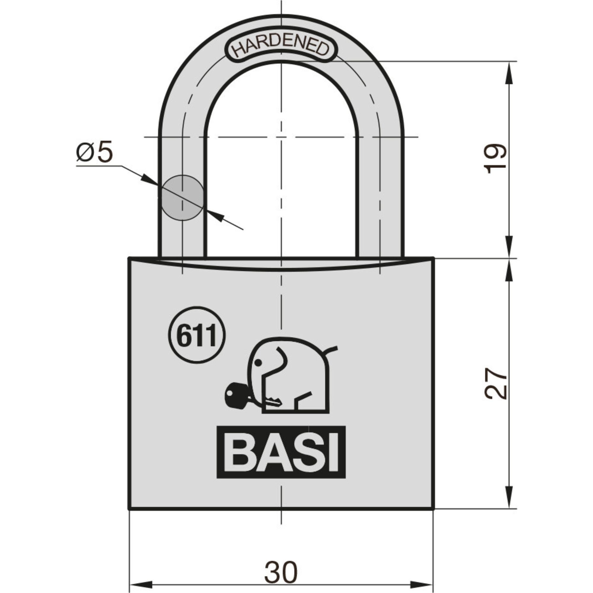 BASI Vorhängeschloss Vorhangschloss, (Spar-Set, 1-tlg), gleichschließend, Bügelschloss 30 mm, Messing, Stahlbügel, 2 Schlüssel