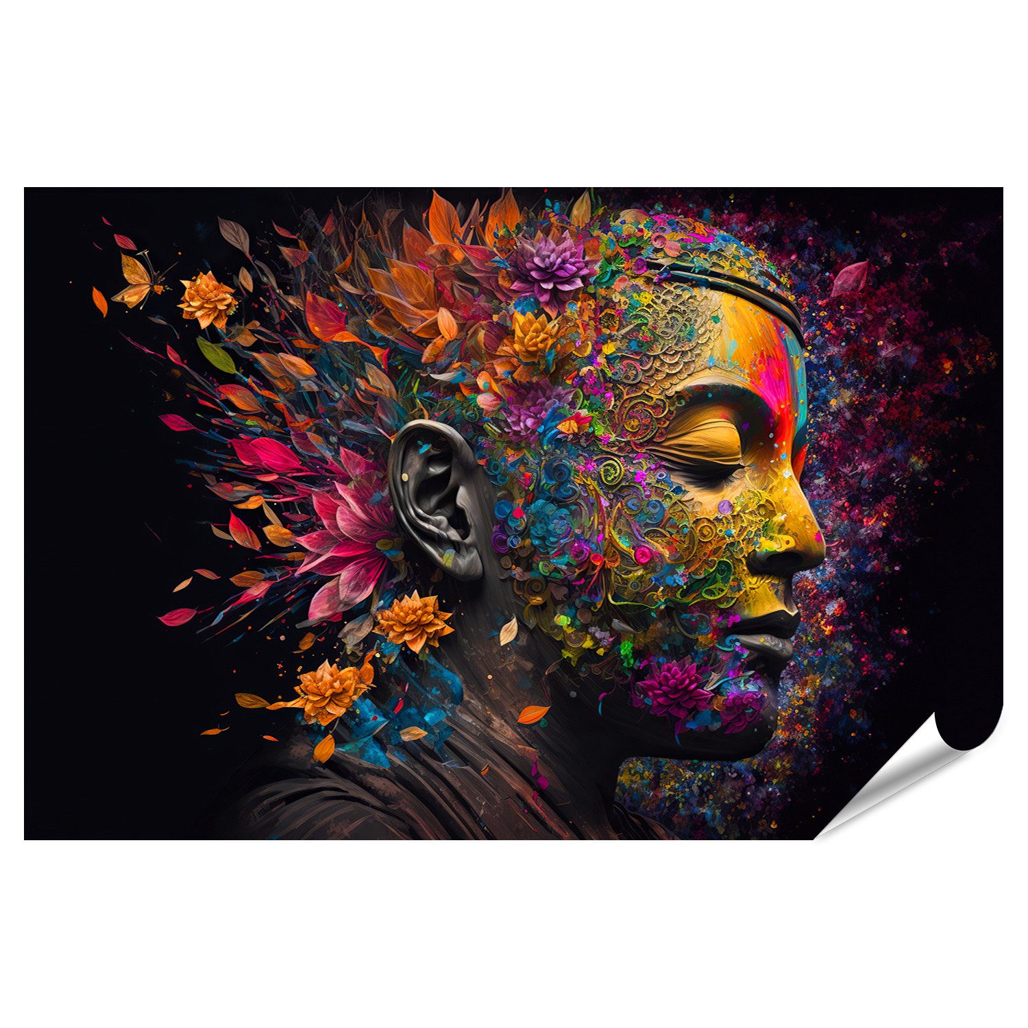 Poster Buddha Digitale Kunst Collage Kombiniert Aquarell Psychedeli Bilder