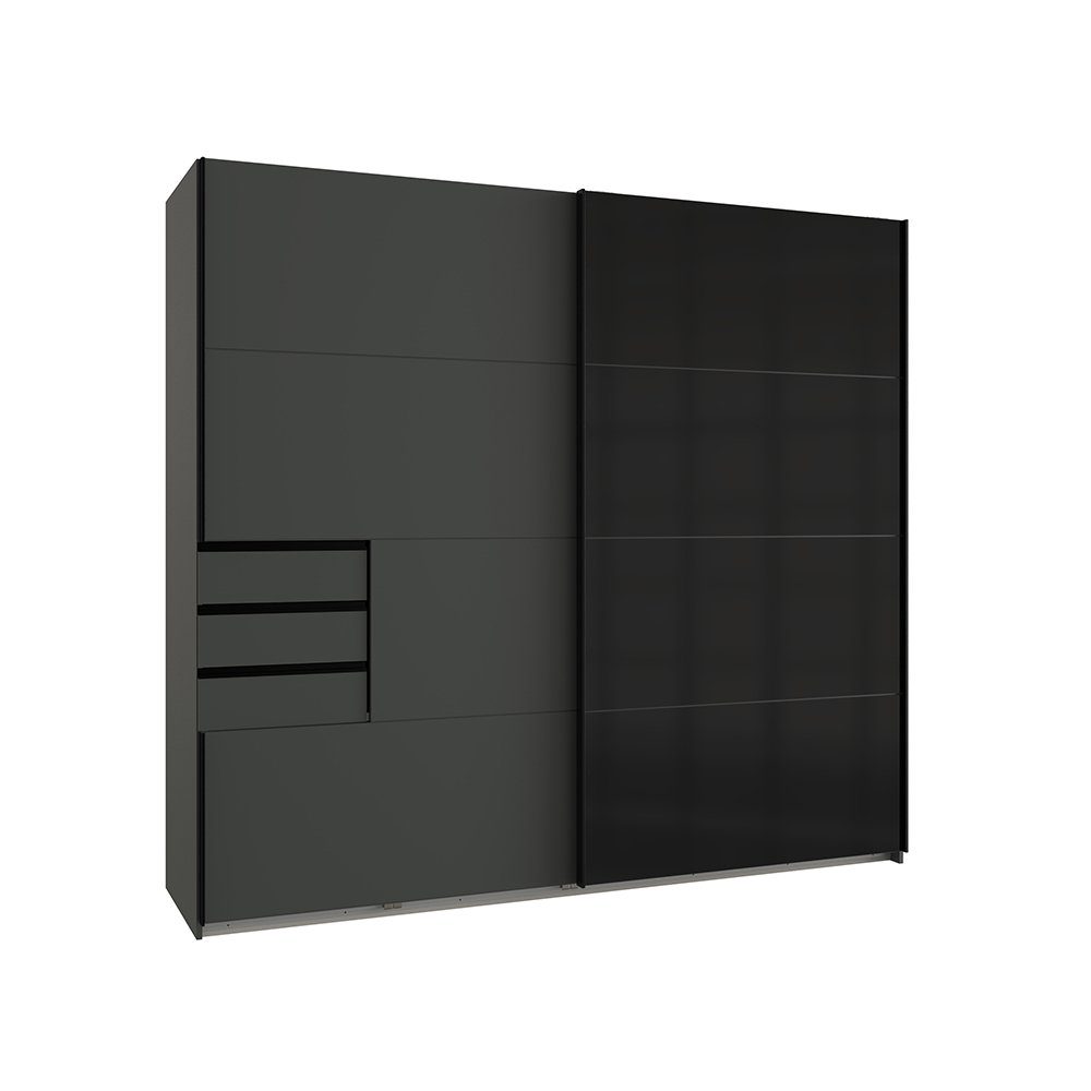 Glasfront, 2-türig grau cm mit Lomadox schwarzer ca. Schwebetürenschrank 225/208/65 BRIXEN-43 B/H/T in