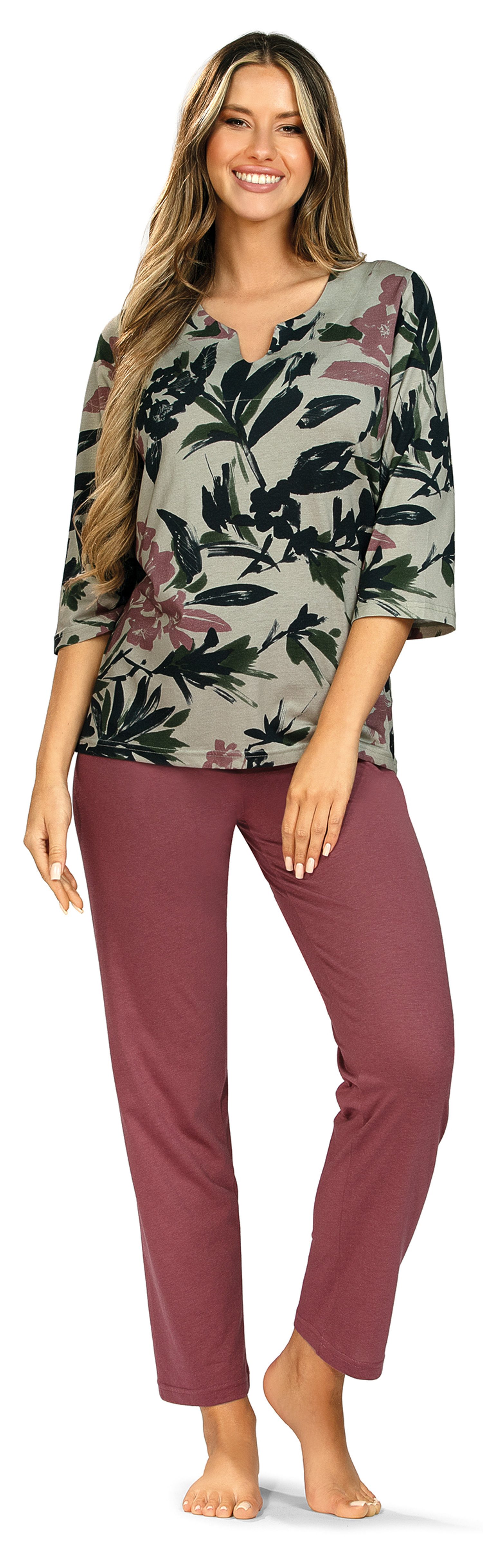 Ascafa Schlafanzug Damen Pyjama mit halbem Arm (2 tlg) Modisches Design