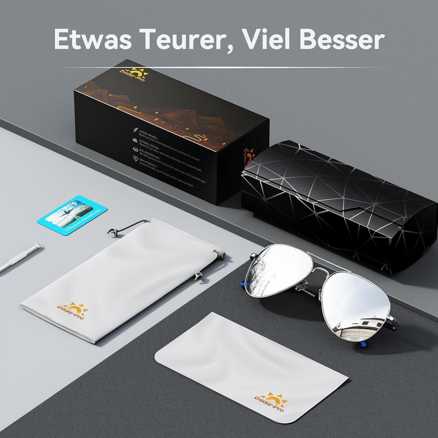 LuxusKollektion Pilotenbrille Sonnenbrille Herren Damen Polarisiert Pilotenbrille Silber Verspiegelt