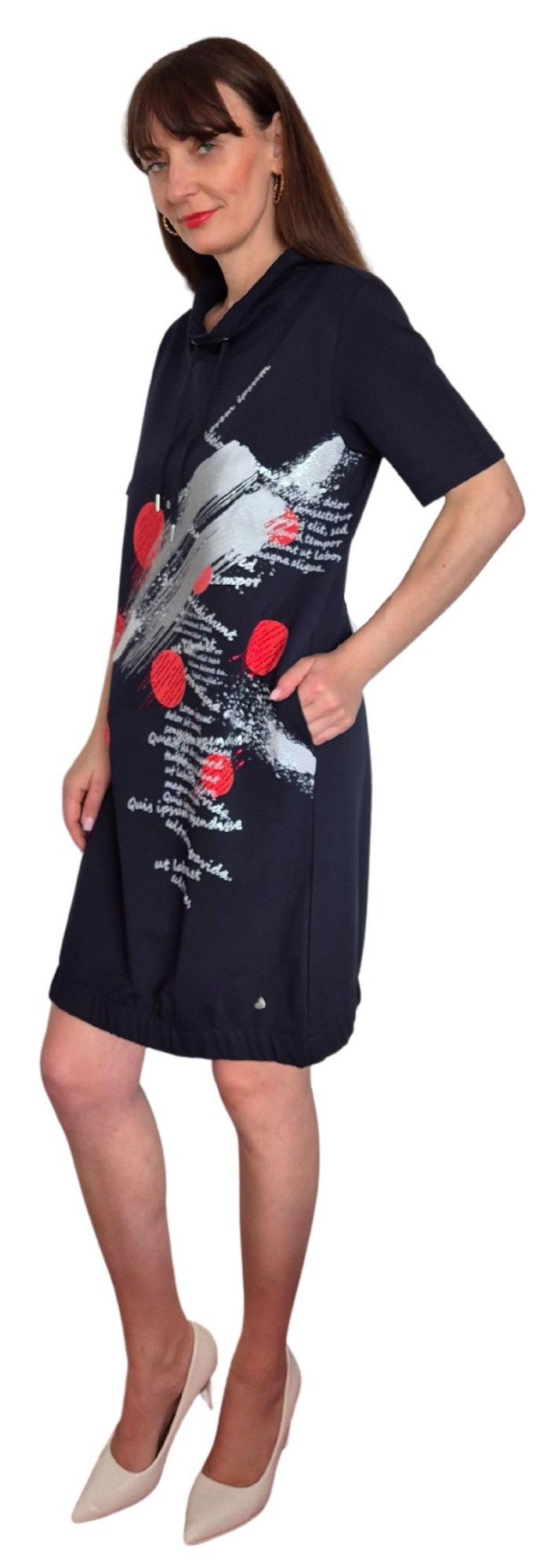 Gio Milano Sweatkleid G28-5100, mit Stehbund und Punkten