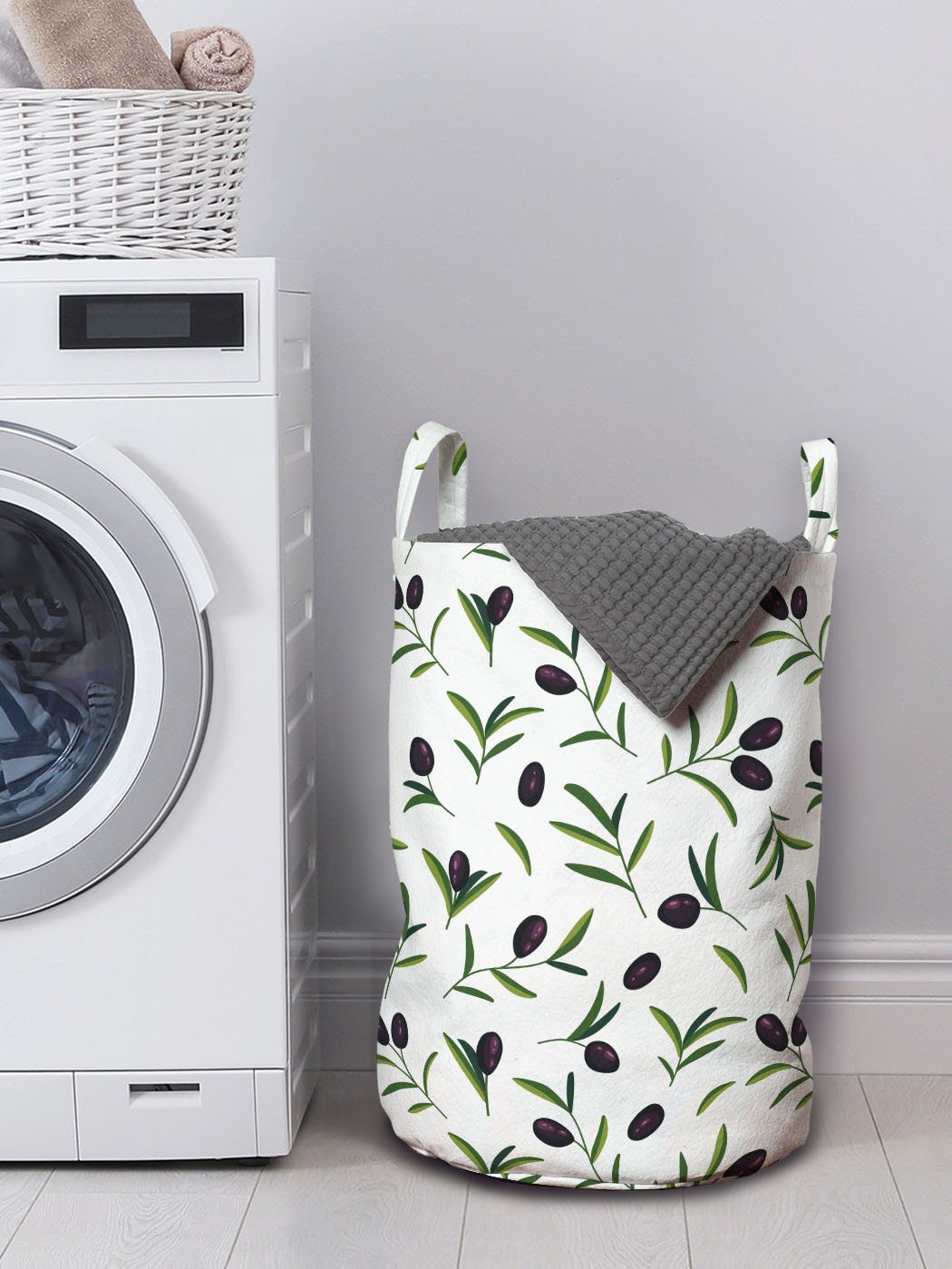 Abakuhaus Wäschesäckchen Wäschekorb mit Griffen Branches Waschsalons, Botanische Kordelzugverschluss Blätter Olive für