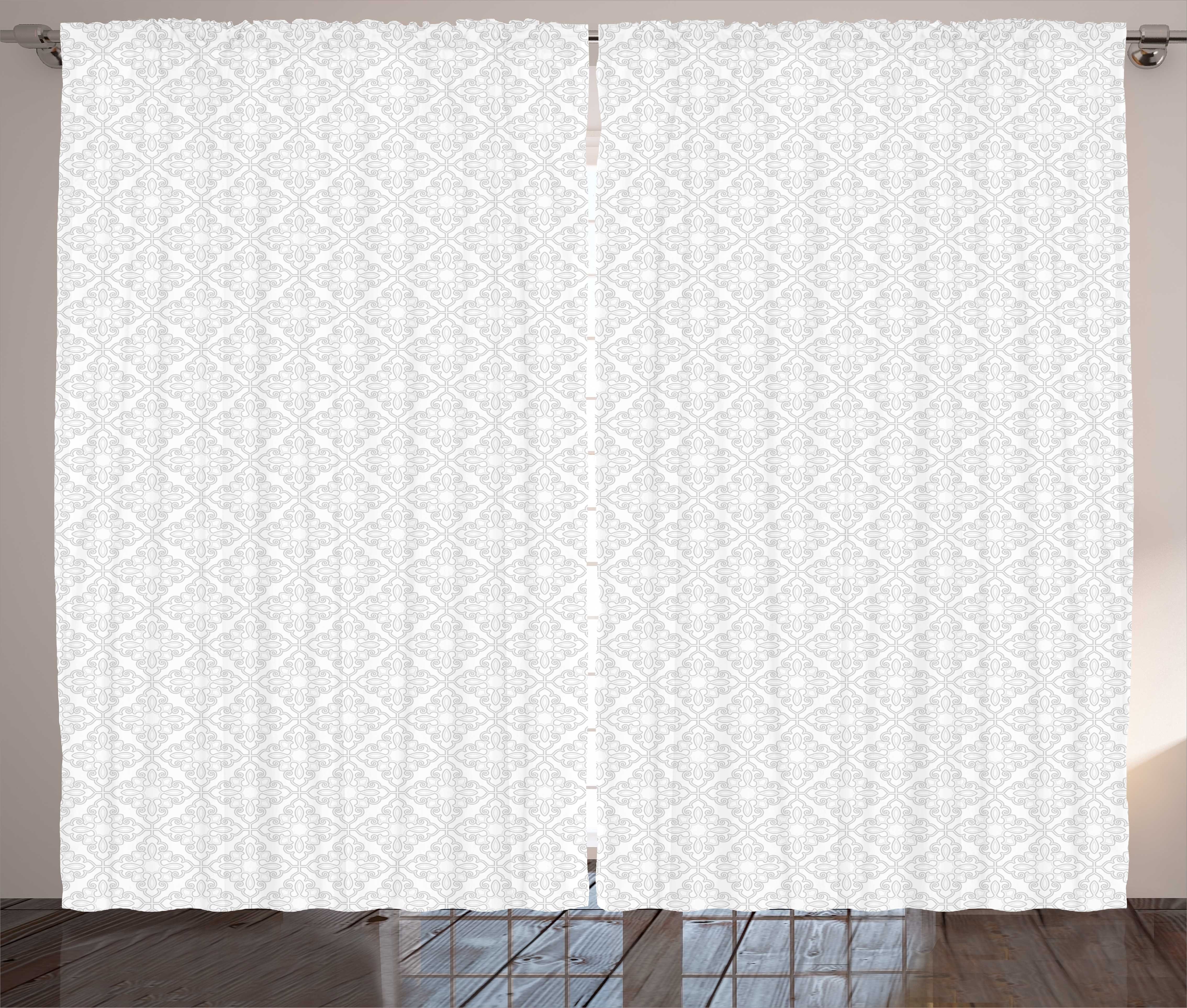 Gardine Schlafzimmer Kräuselband Vorhang mit Schlaufen und Haken, Abakuhaus, Damast-Grau Abstract Floral Lattice