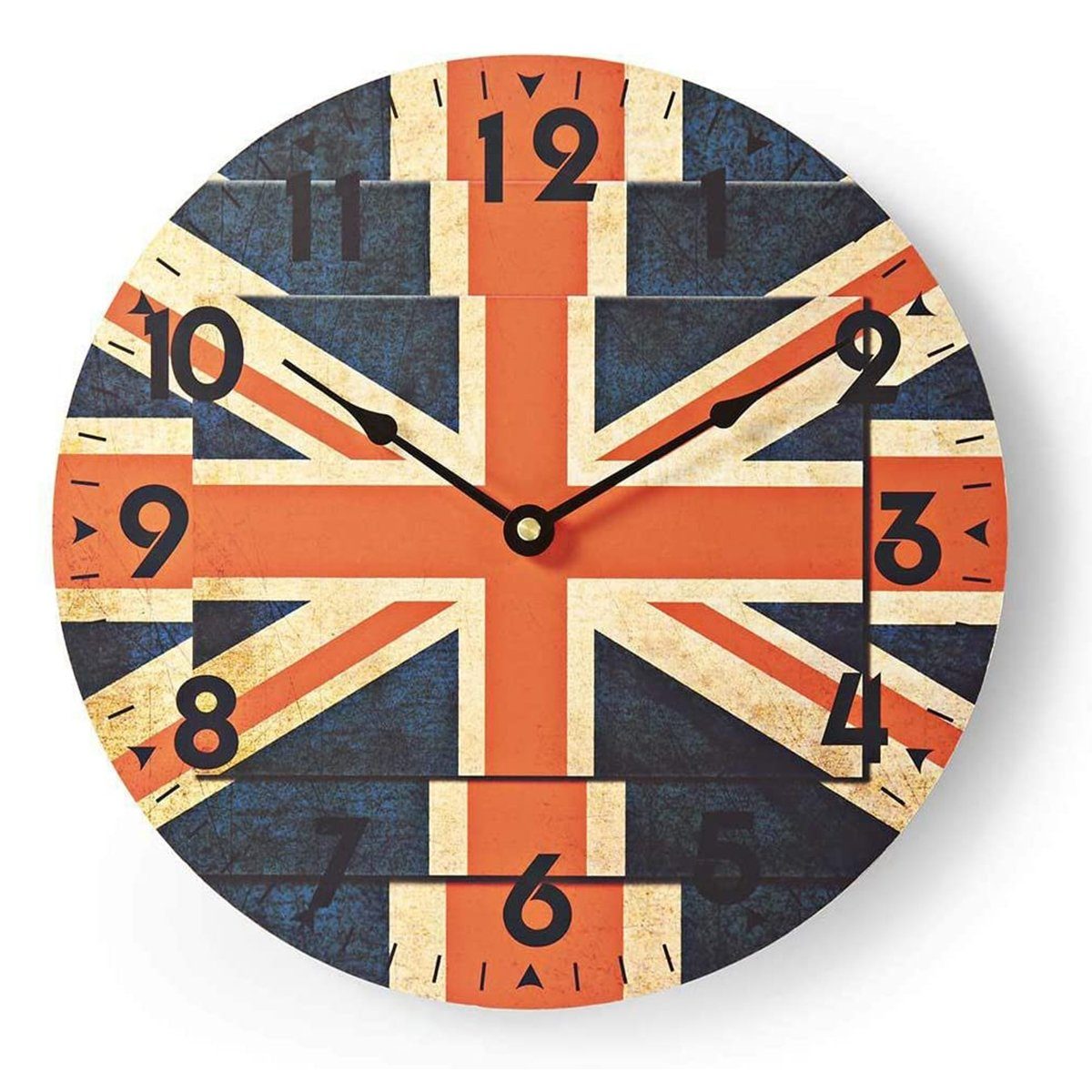 colourliving Wanduhr Union Jack Wanduhr - Runde, Batteriebetriebene Dekouhr im Britischen D (Union Jack, British Style)