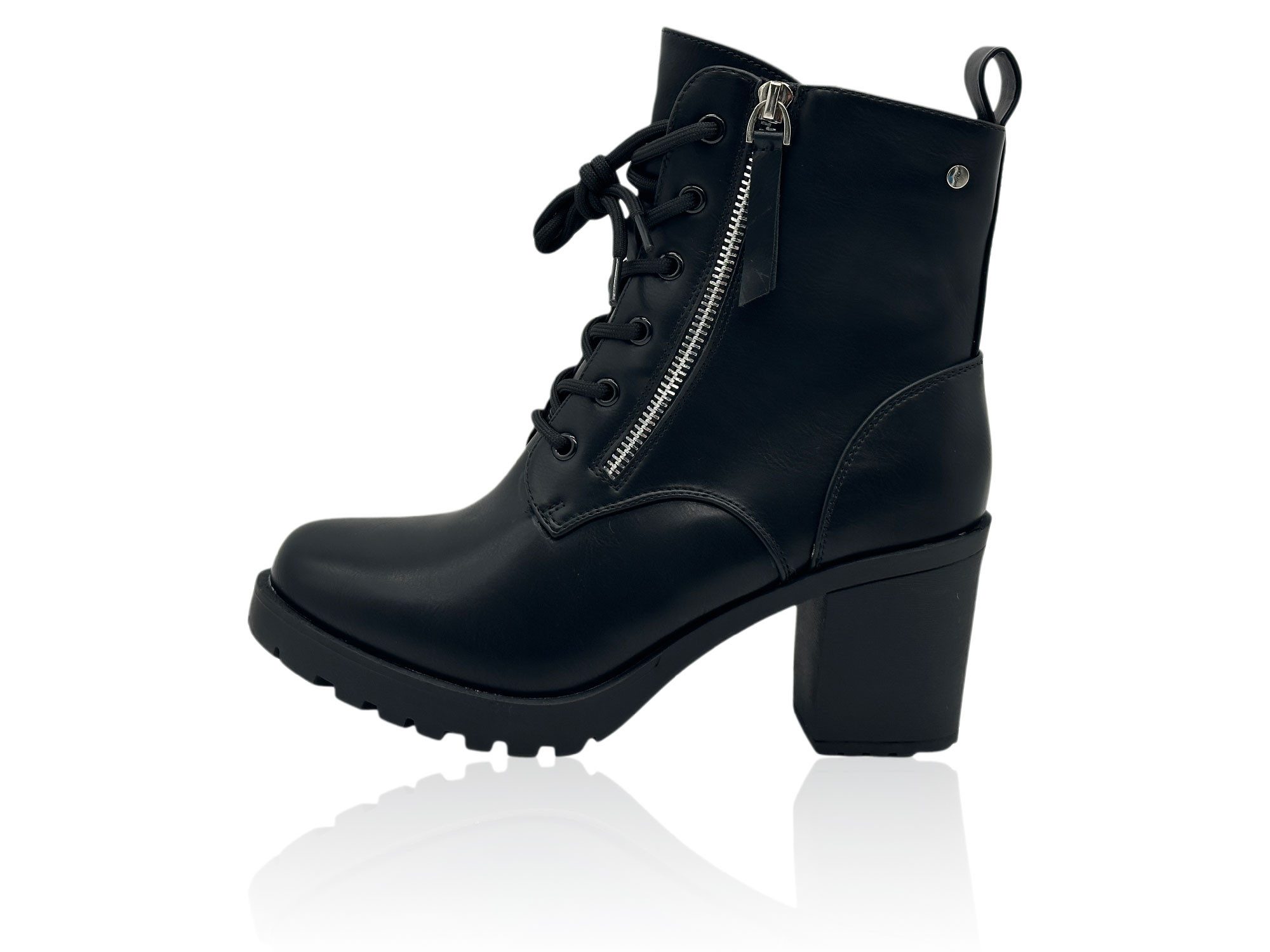 Nowaland Damen Schnürstiefelette mit Blockabsatz und Profilsohle Stiefelette Warm gefüttertes Design mit praktischem Seitenreißverschluss