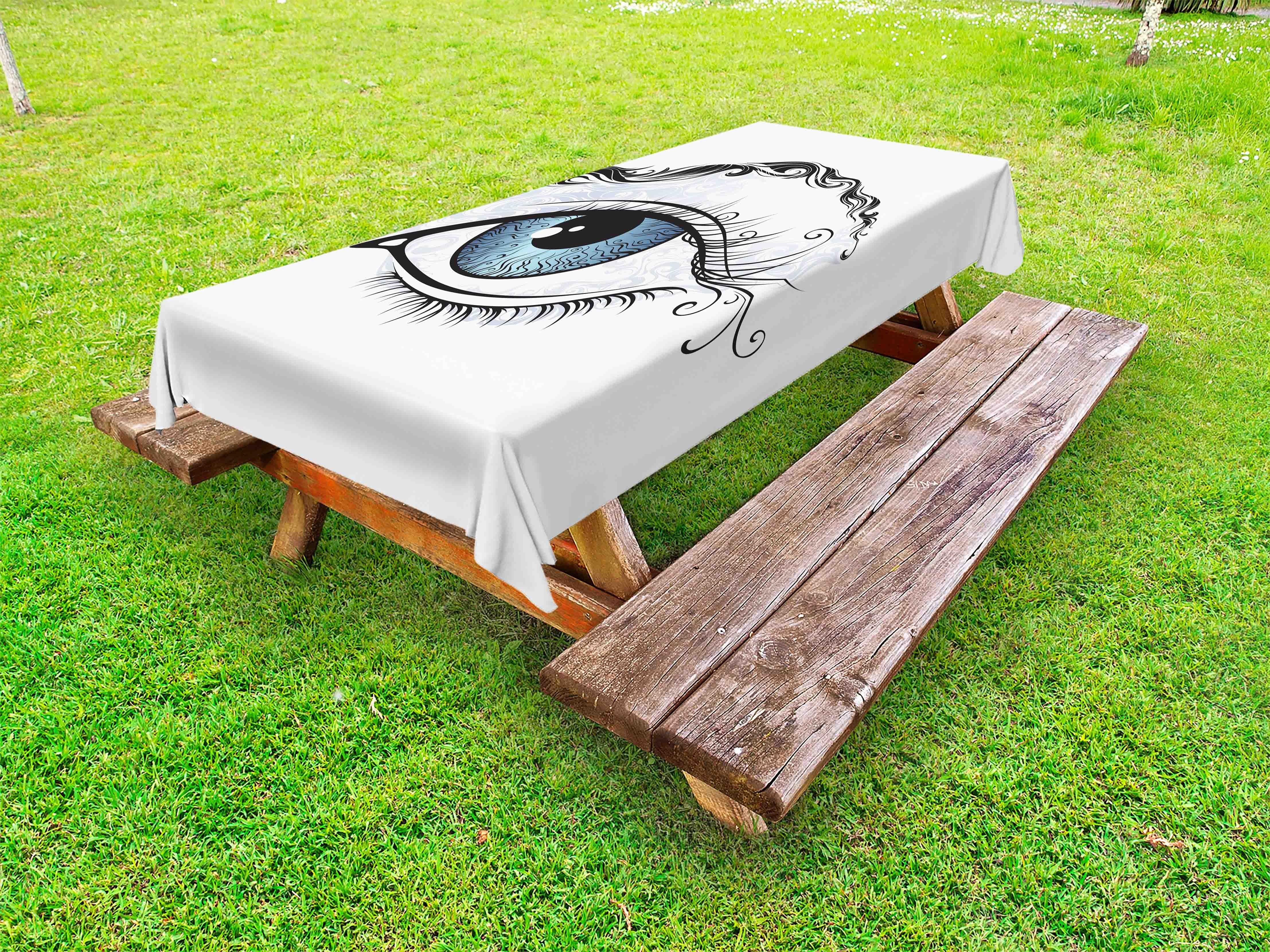 Abakuhaus Tischdecke dekorative waschbare Picknick-Tischdecke, Augenbraue Augen-Zeichnung mit Kurven
