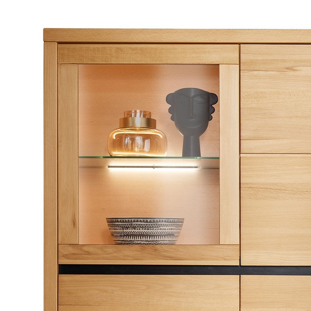 Lomadox Highboard WINCHESTER-69, Hochkommode Schrank Kommode 103 cm Buche massiv geölt Hirnholz-Detail