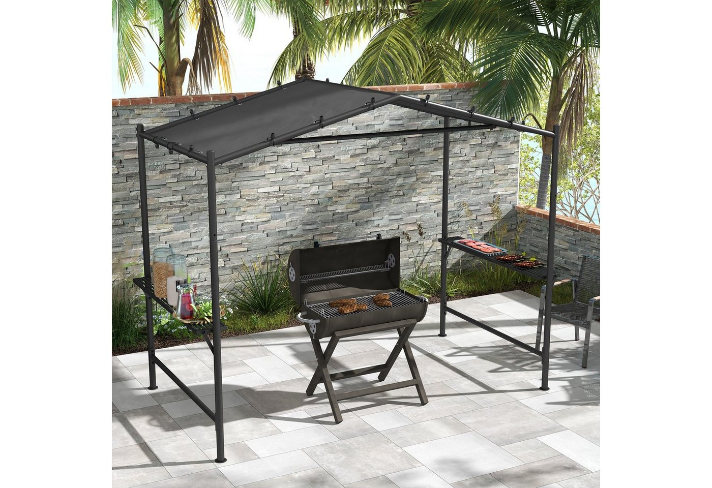 Thumbnail - Outsunny Grillpavillon ca. 3 x 1,5m Grillüberdachung mit 2 Seitenablagen, mit 0 Seitenteilen, (Gartenpavillon, Pavillon)...