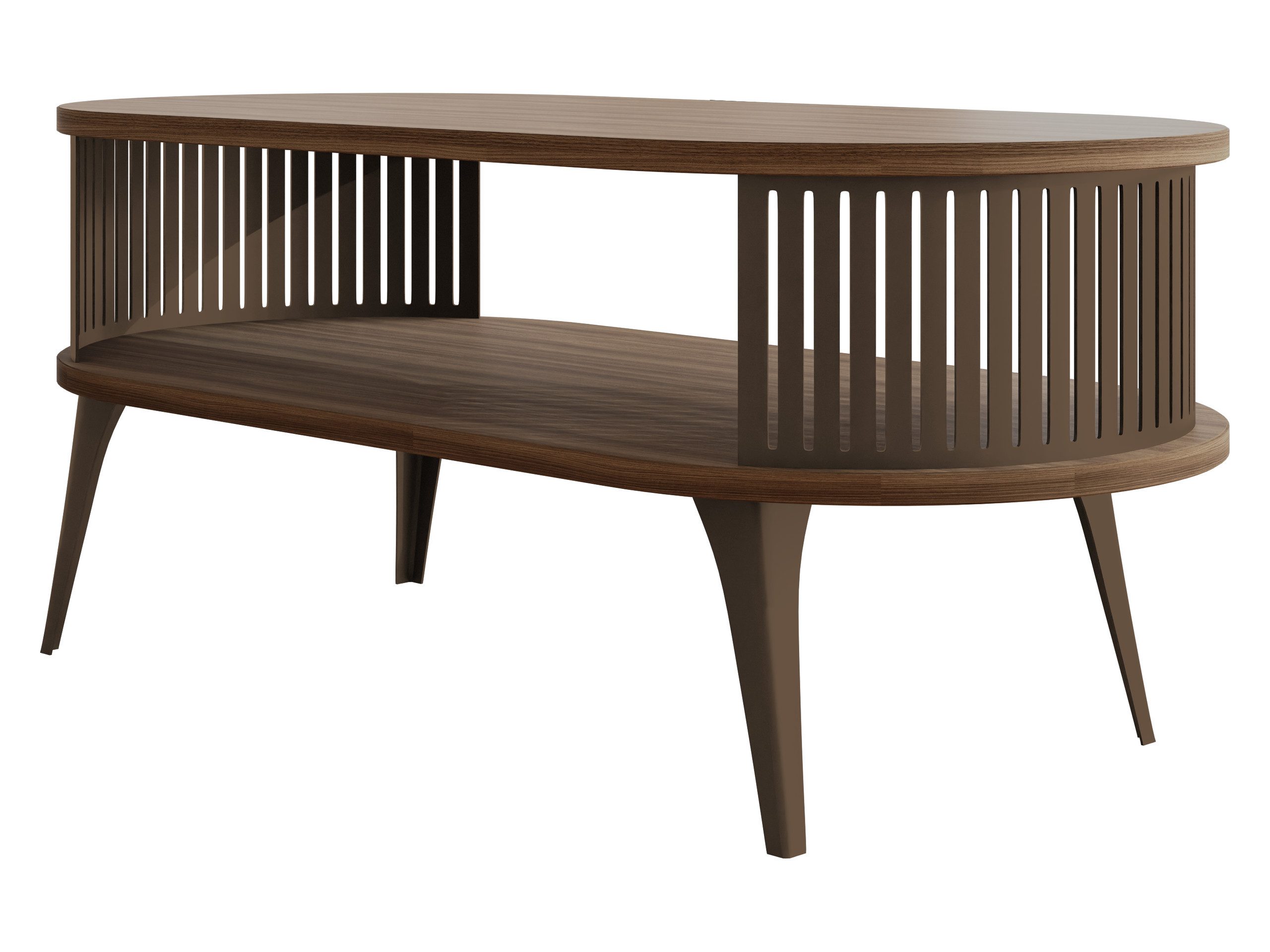 MIRJAN24 Couchtisch Roenni Oval Braun (mit Regal), 100x50x44 cm, Beine und Seiten aus Stahl