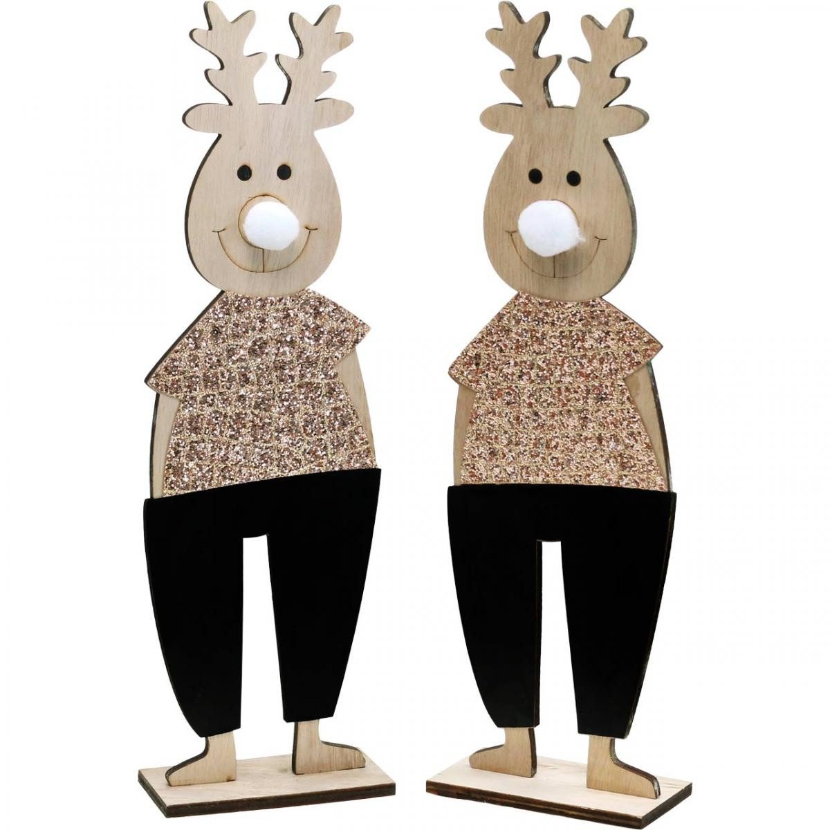 Florists Products Weihnachtsmann Rentier Holz Dekofigur Weihnachtsaufsteller 12×6,5cm H45cm 2er, 2 Stü