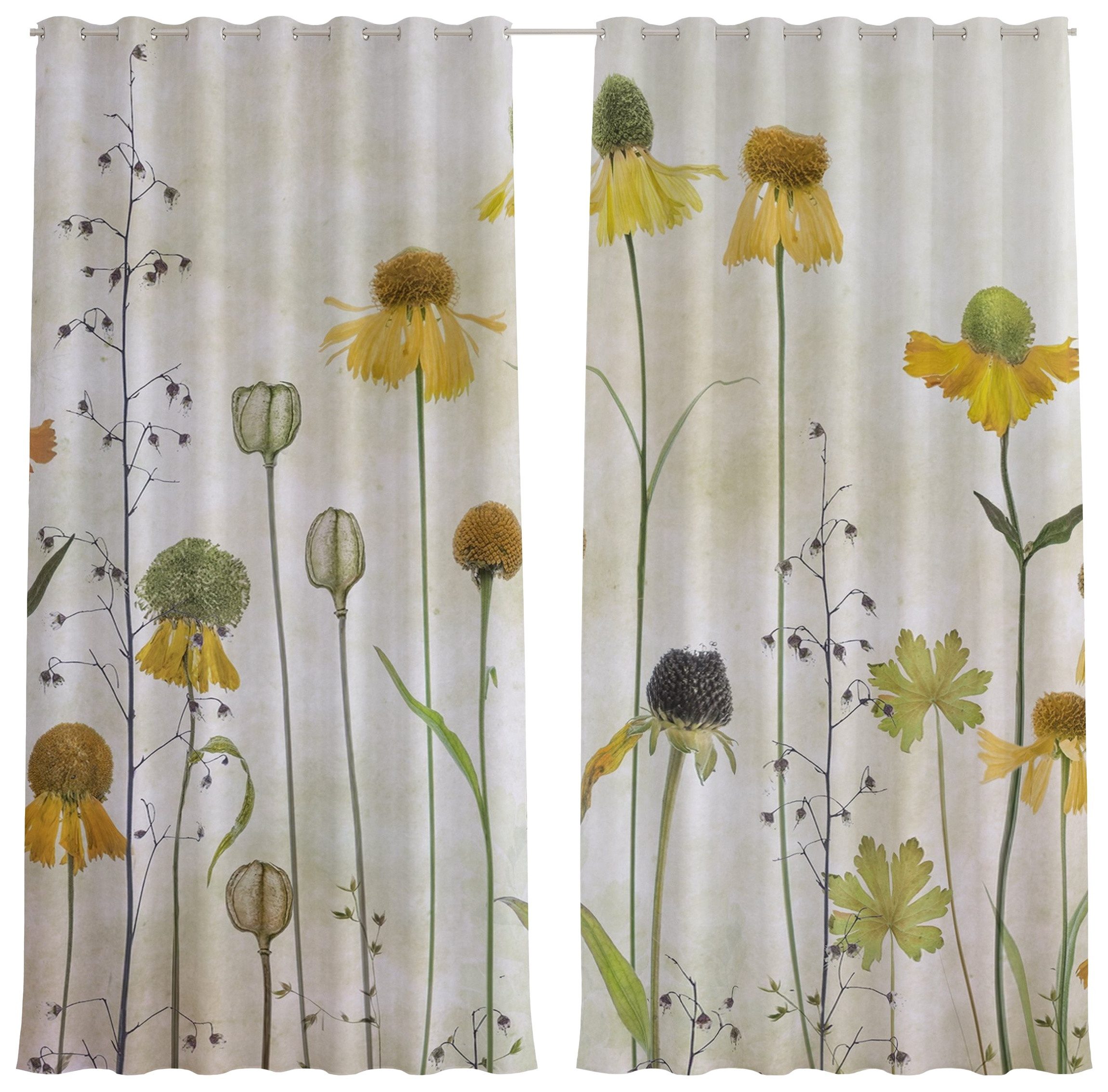 Bilderdepot24 Outdoorvorhang Wetterfest Gardinen Natur Tropisch Zarte Helenium Blüten (2 St), Ösen, blickdicht, Outdoor-geeigneter Vorhangstoff 370 g/m², Outdoor Vorhang Balkon Terrasse Verdunkelungs Vorhänge Sonnenschutz