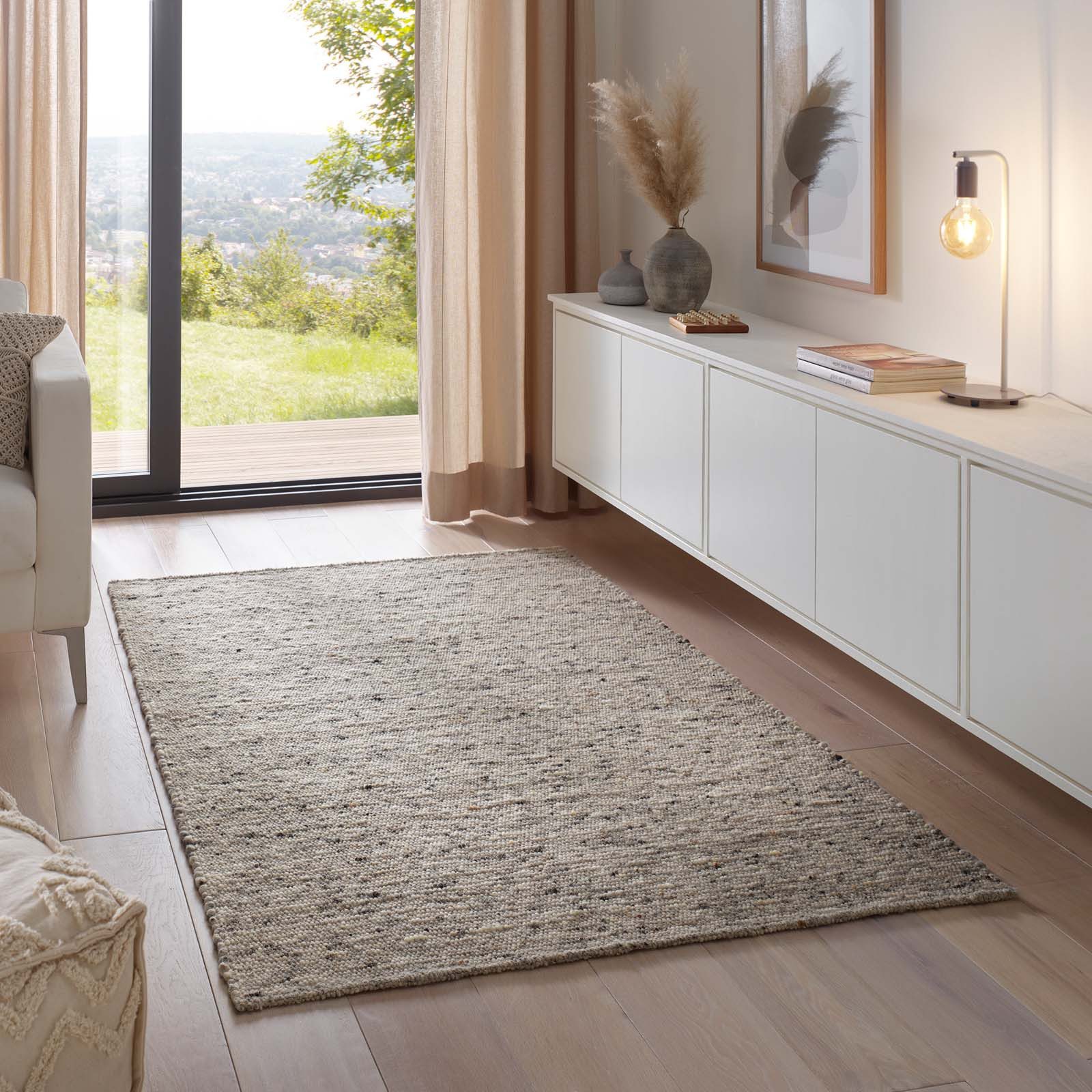 TaraCarpet Wollteppich TaraCarpet Alpen, rechteckig, Höhe: 10 mm, Handwebteppich Schurwolle grau Wohnzimmer Schlafzimmer 200x290 cm