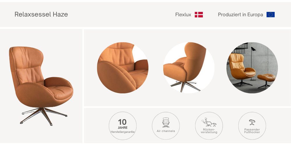 FLEXLUX Relaxsessel Haze, hervorragender Komfort, Alu Fuß, organisches Design, ergonomisch (Fernsehsessel), Rückenteilverstellung, drehbar, Fuß Alu