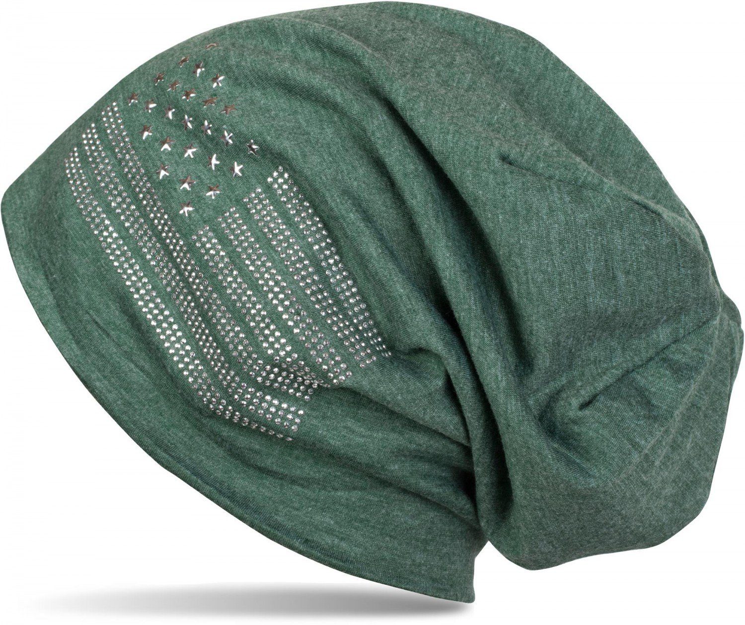 (1-St) meliert USA Grün Beanie aus styleBREAKER Flagge Strass mit Beanie