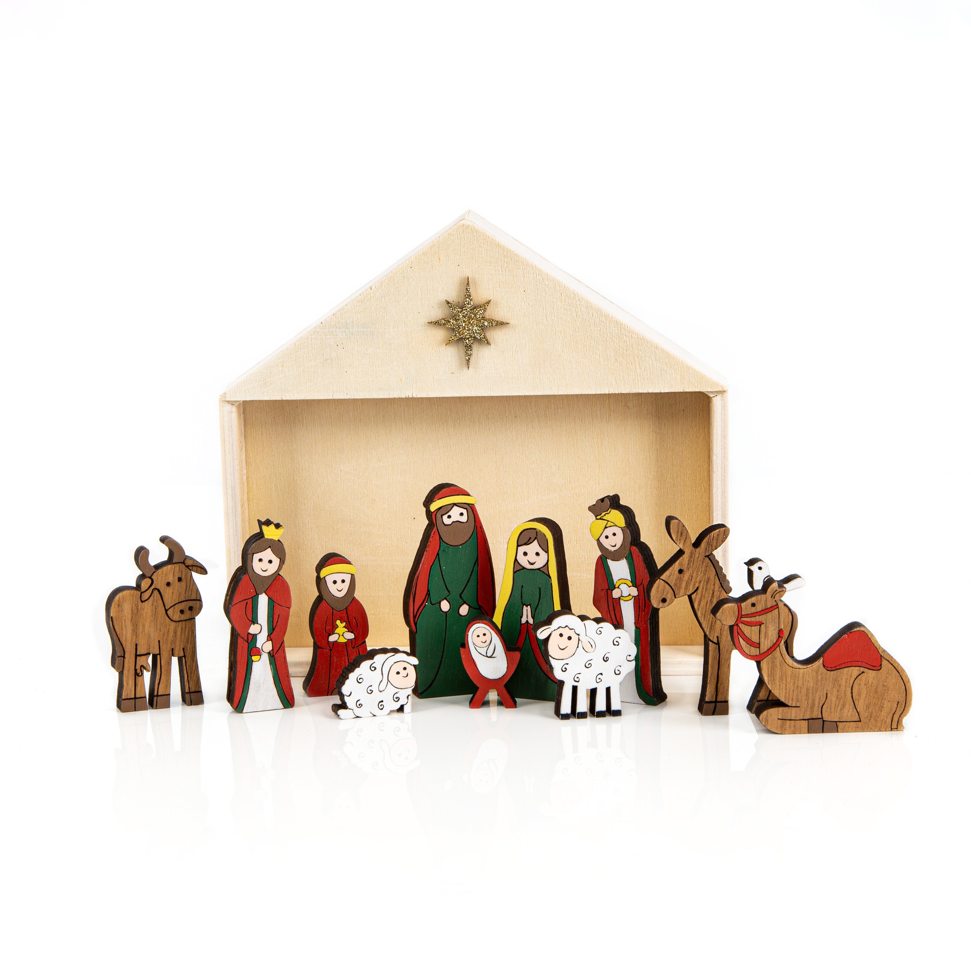 Logbuch-Verlag Weihnachtsfigur Weihnachtskrippe Heilige Familie + Stall 12-teilig (12 St) | Dekofiguren