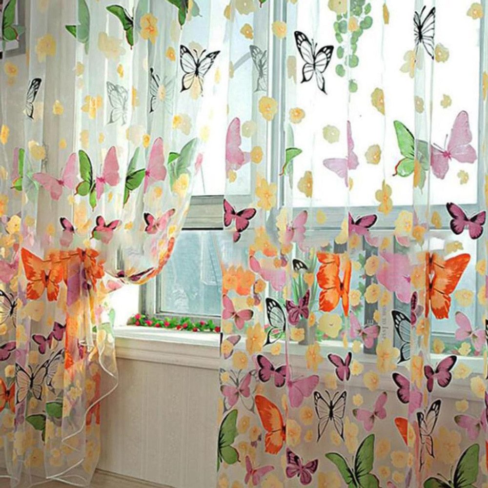 Vorhang Durchsichtige Vorhänge Schmetterling Fenstervorhang für Schlafzimmer, Juoungle