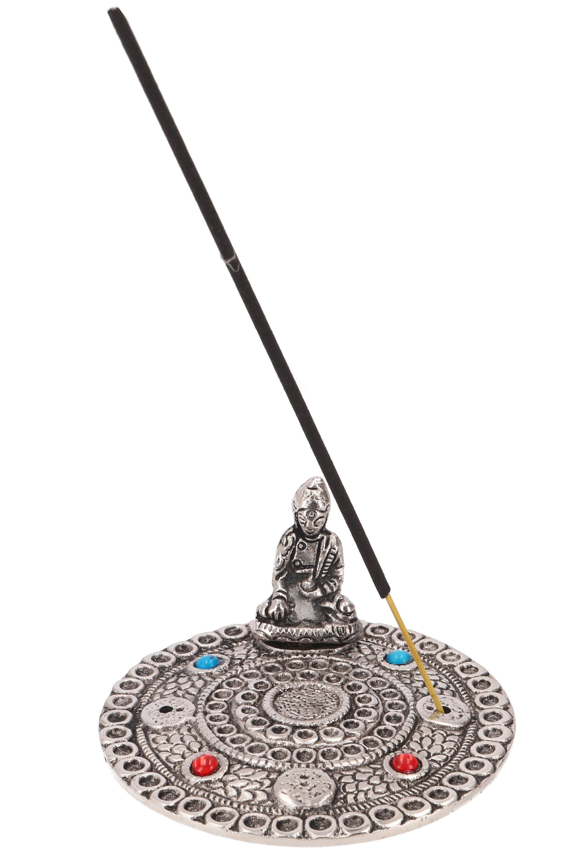 Guru-Shop Räucherstäbchen-Halter Runder Weißmetall Räucherteller - Buddha