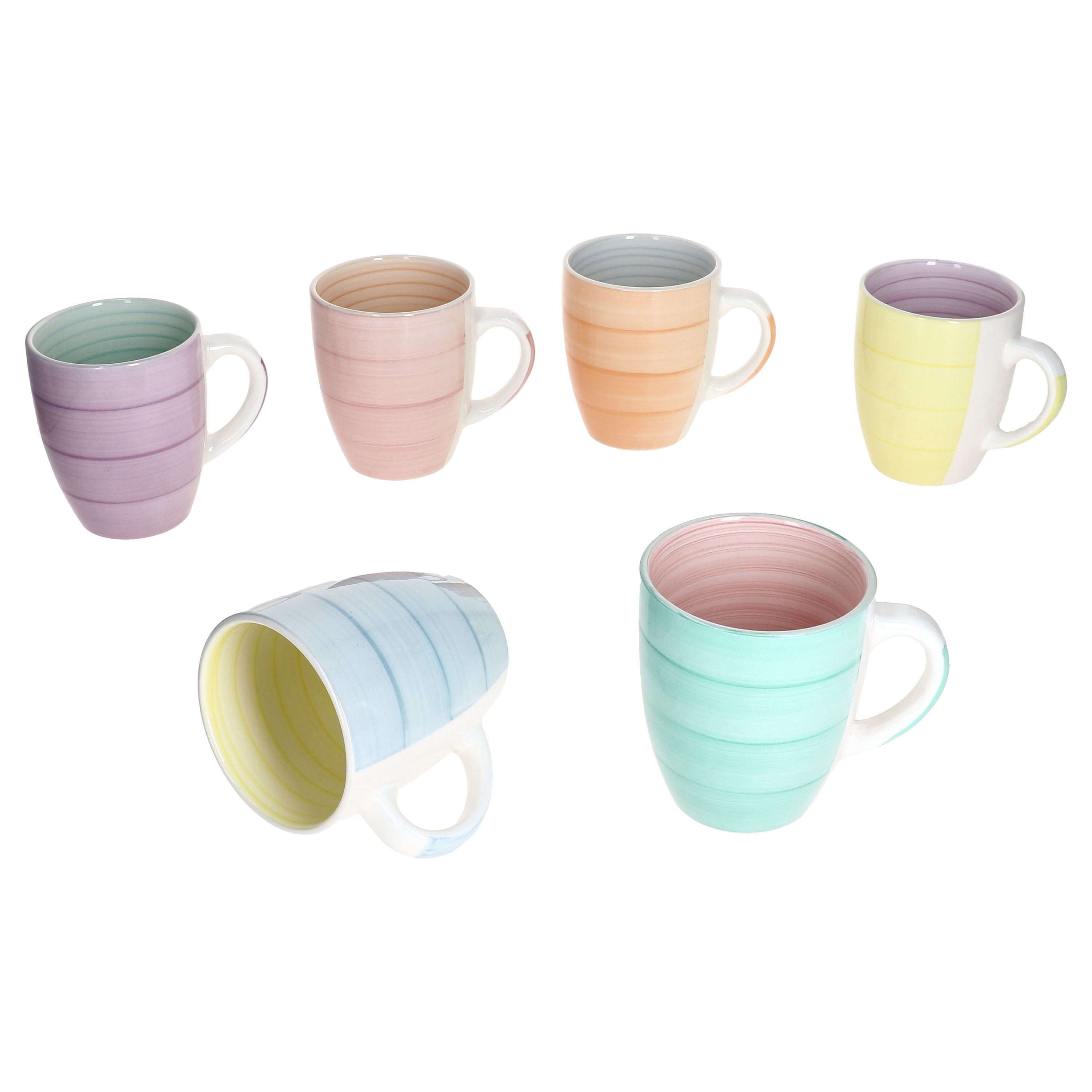 MamboCat Becher Pastello Becher 6er Set – Steingut Pastellfarben Strudeloptik, Steingut