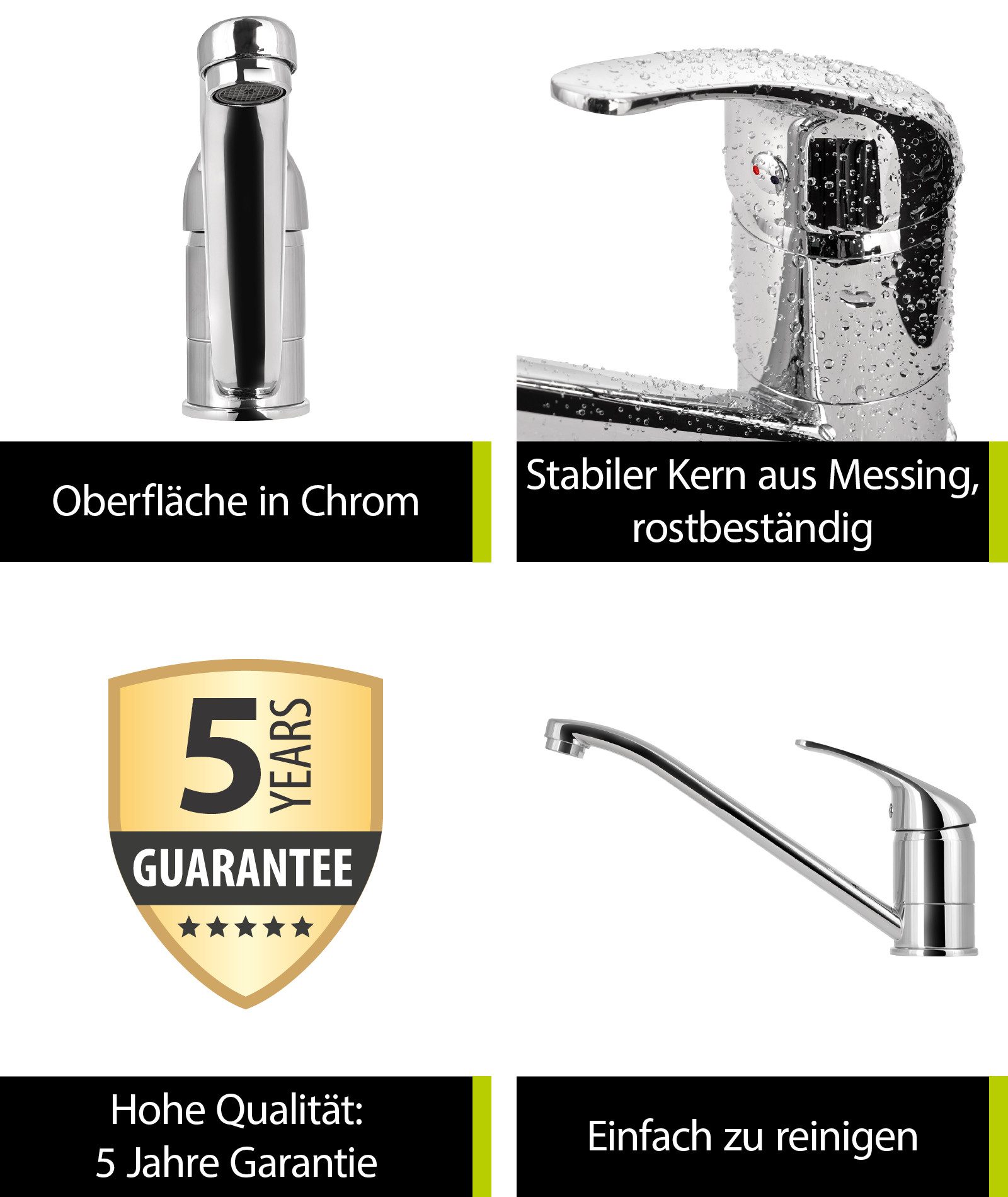 aquaSu Spültischarmatur Soul Chrom, Wassersparmischdüse, Einhebelmischer, Keramikkartusche