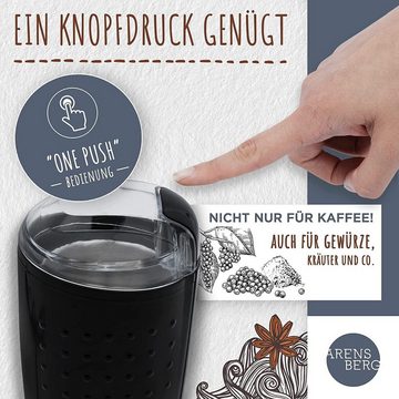 Arensberg Kaffeemühle Elektrische Kaffeemühle Coffee Grinder für Kaffeebohnen Nüsse Gewürze, 150,00 W, 80,00 g Bohnenbehälter, fein bis grob gemahlener Kaffee