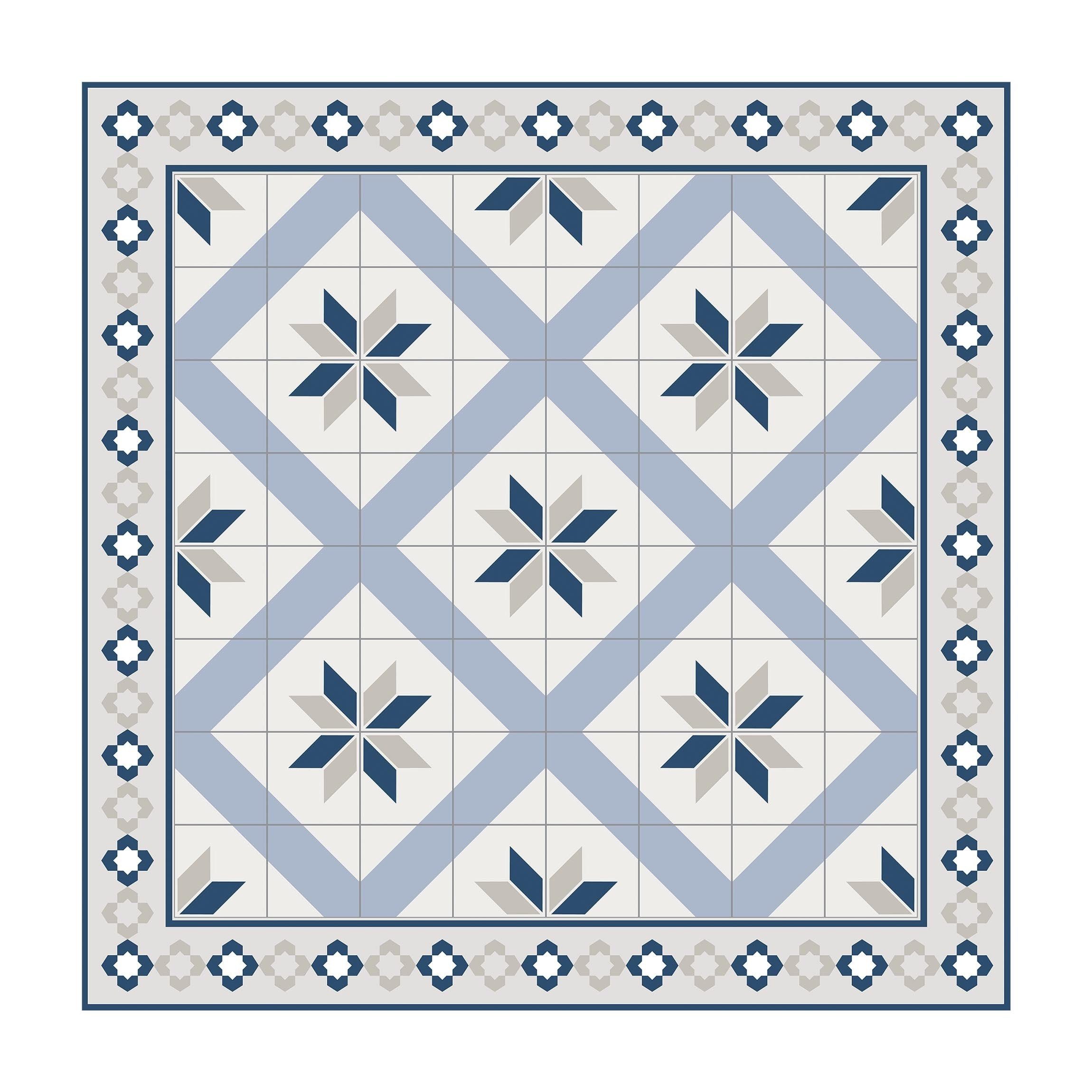 Bilderdepot24 Teppich Vinyl Wohnzimmer Schlafzimmer Flur Küche Fliesen Muster, quadratisch - blau glatt, nass wischbar (Küche, Tierhaare) - Saugroboter & Bodenheizung geeignet