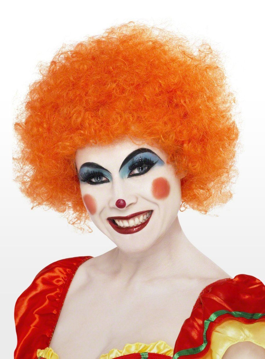 Smiffys Kostüm-Perücke Clown orange, Orangefarbenes Clownskostüm Zubehör