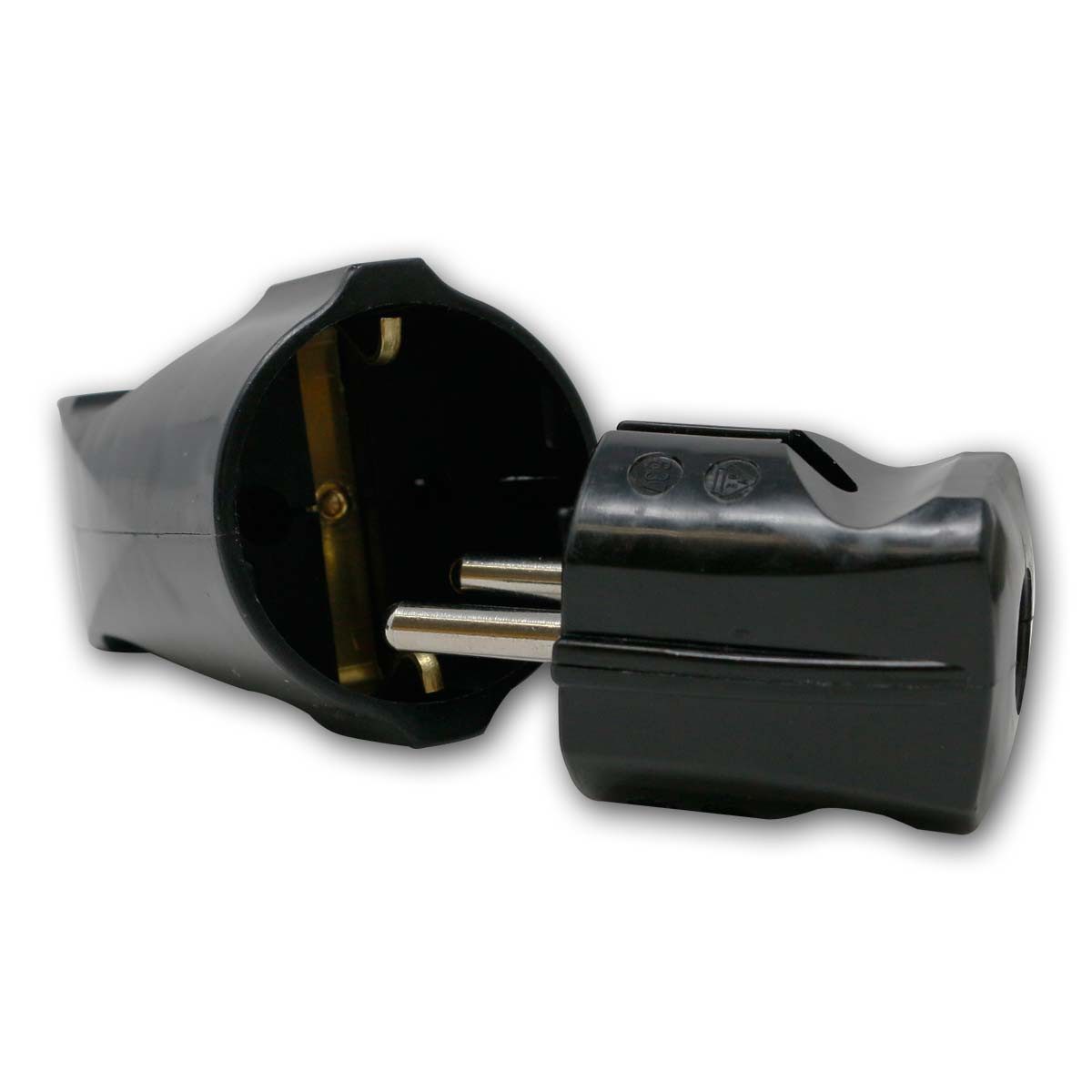 world-trading-net Euroflachstecker SET Standard Stecker & Kupplung schwarz, 250V/16A
