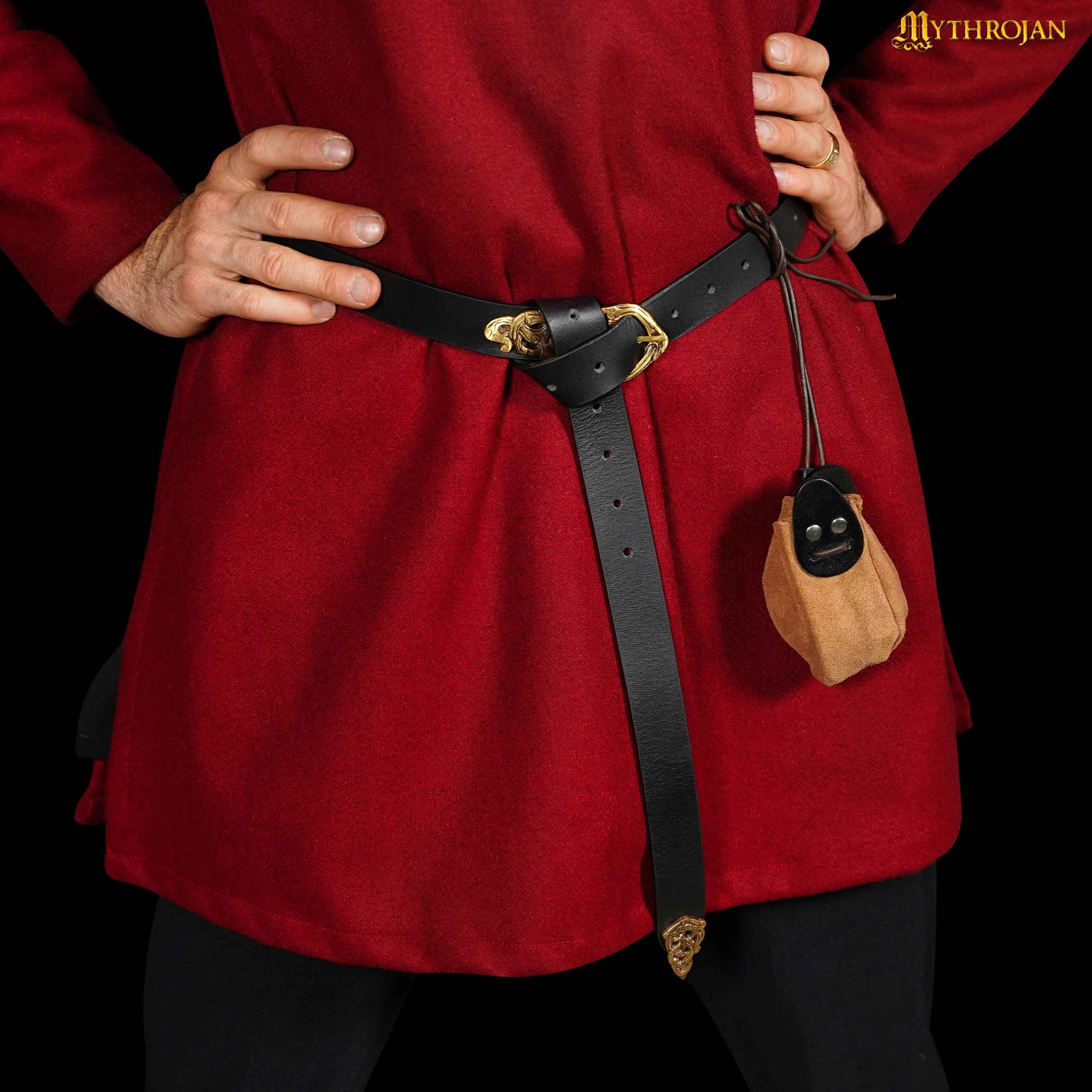 Mythrojan Burgfräulein-Kostüm Wildlederbeutel 15cm Durchmesser Braun/Schwarz