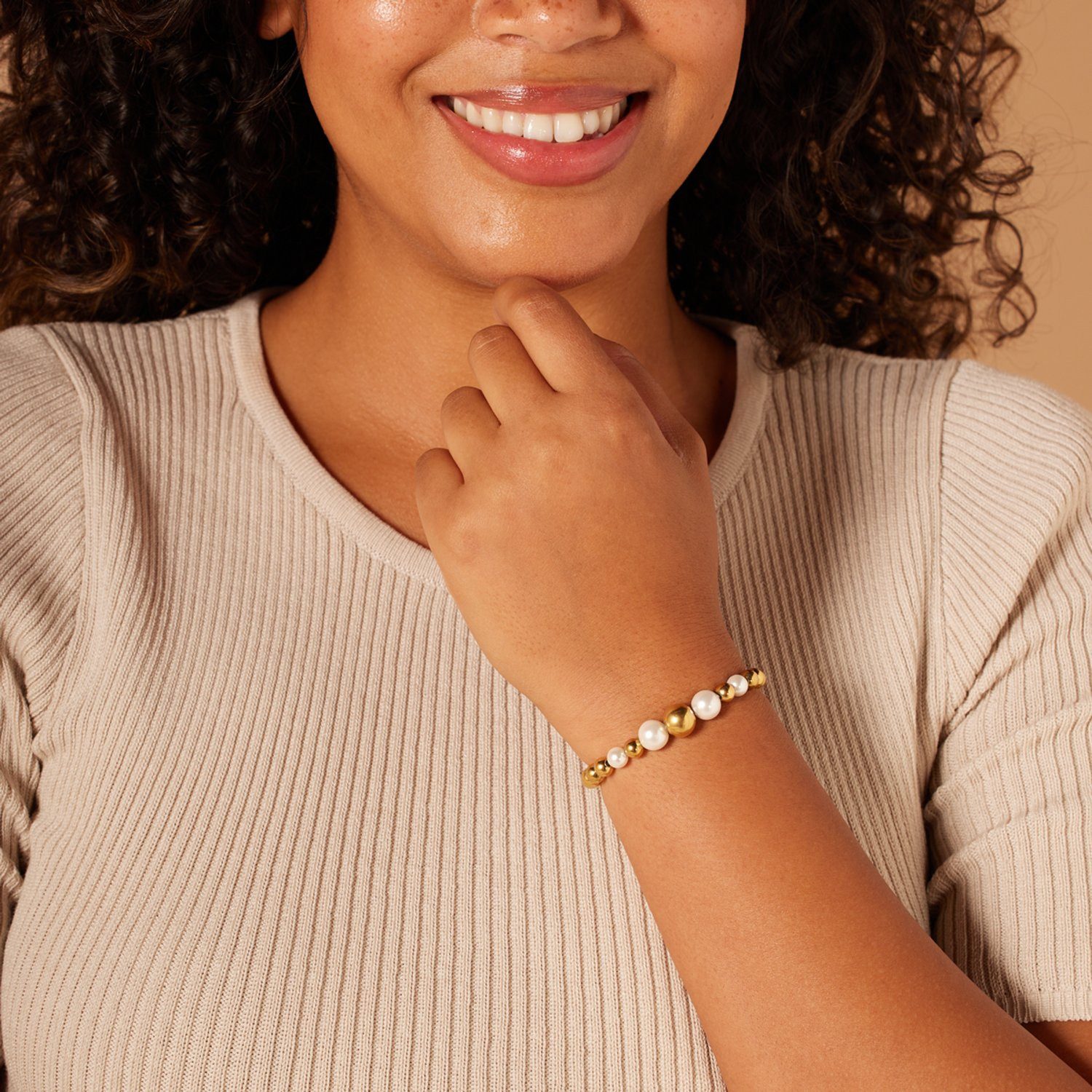 LUCARDI Perlenarmband Armband - Stahl - Gold - Perle - Damen – Bild 3 von 3