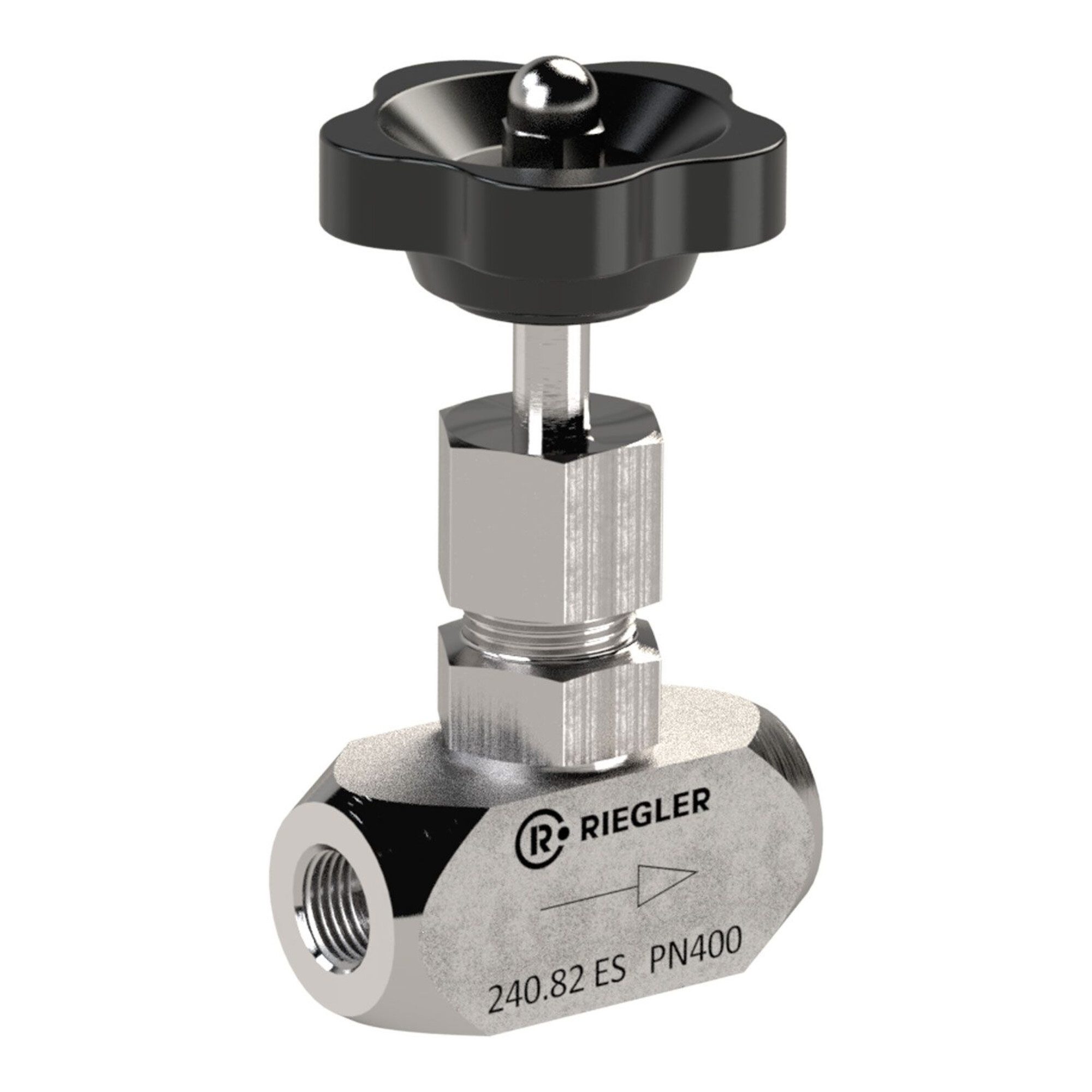 Verteiler Riegler Nadelventil, Edelstahl 1.4571, G 1/8, DN 4, PN max. 400 bar