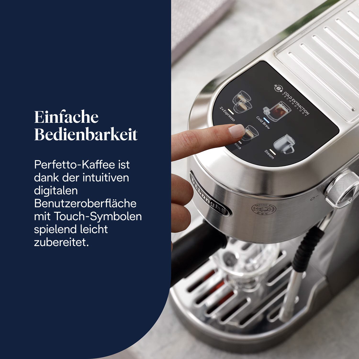 De'Longhi Espressomaschine Dedica Duo EC890.M - Espresso & Cold Brew, 15 Bar, Touch-Buttons, Cold Brew in unter 5 Minuten, 15 cm breit, 1,1L, inkl. Milchschaumdüse