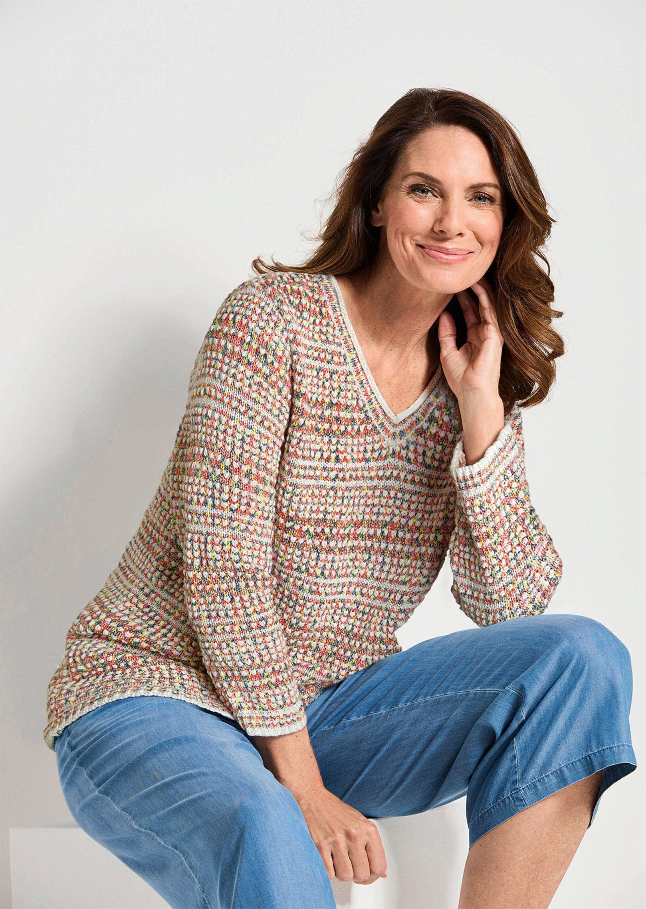 GOLDNER Strickpullover Strukturpullover mit 3D-Effekt Sweatshirt mit V-Auss günstig online kaufen