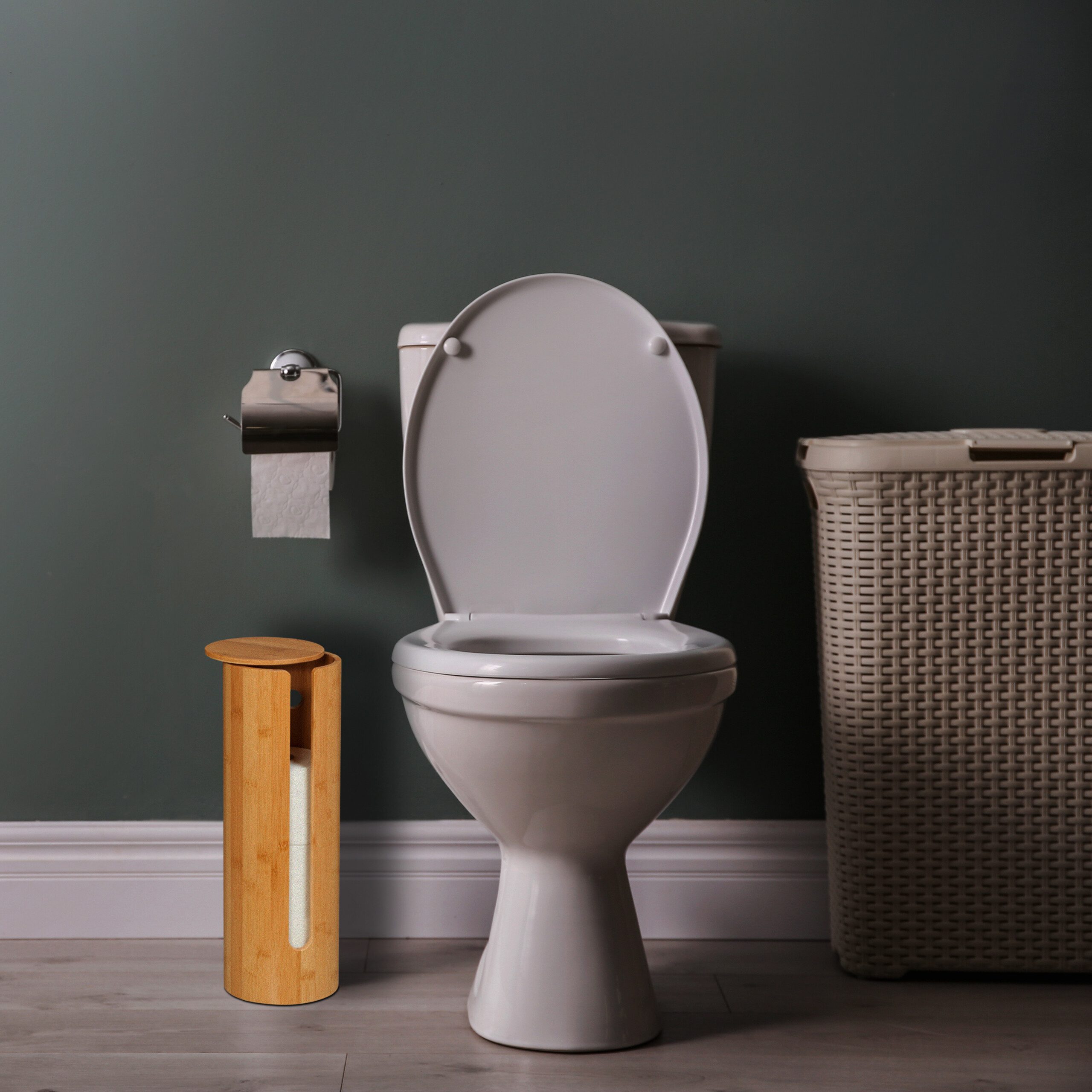 relaxdays Toiletten-Ersatzrollenhalter Toilettenpapier Aufbewahrung Bambus (1-St) – Bild 3 von 5