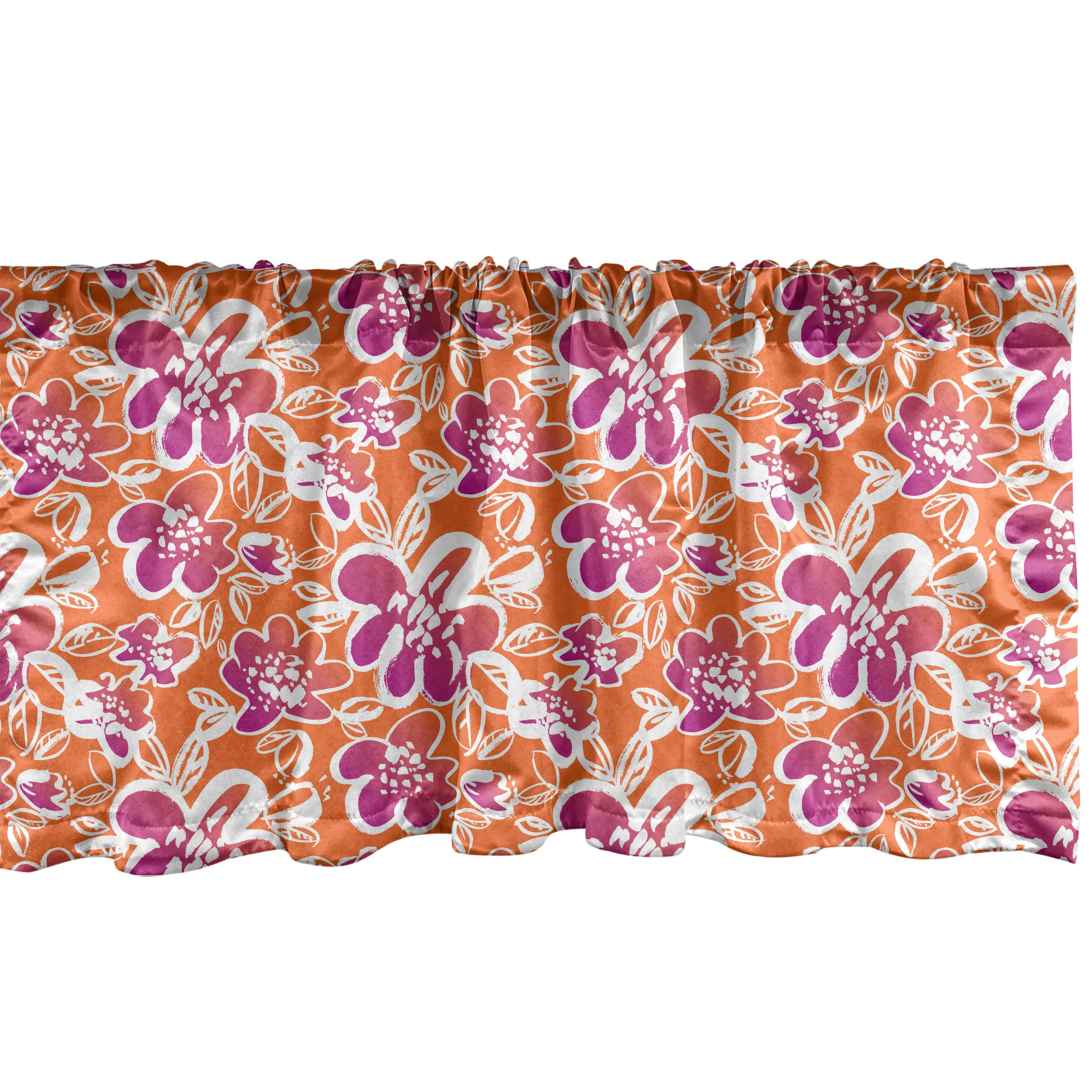 Scheibengardine Vorhang Volant für Küche Schlafzimmer Dekor mit Stangentasche, Abakuhaus, Microfaser, Blumen Hand gezeichnete Blumen