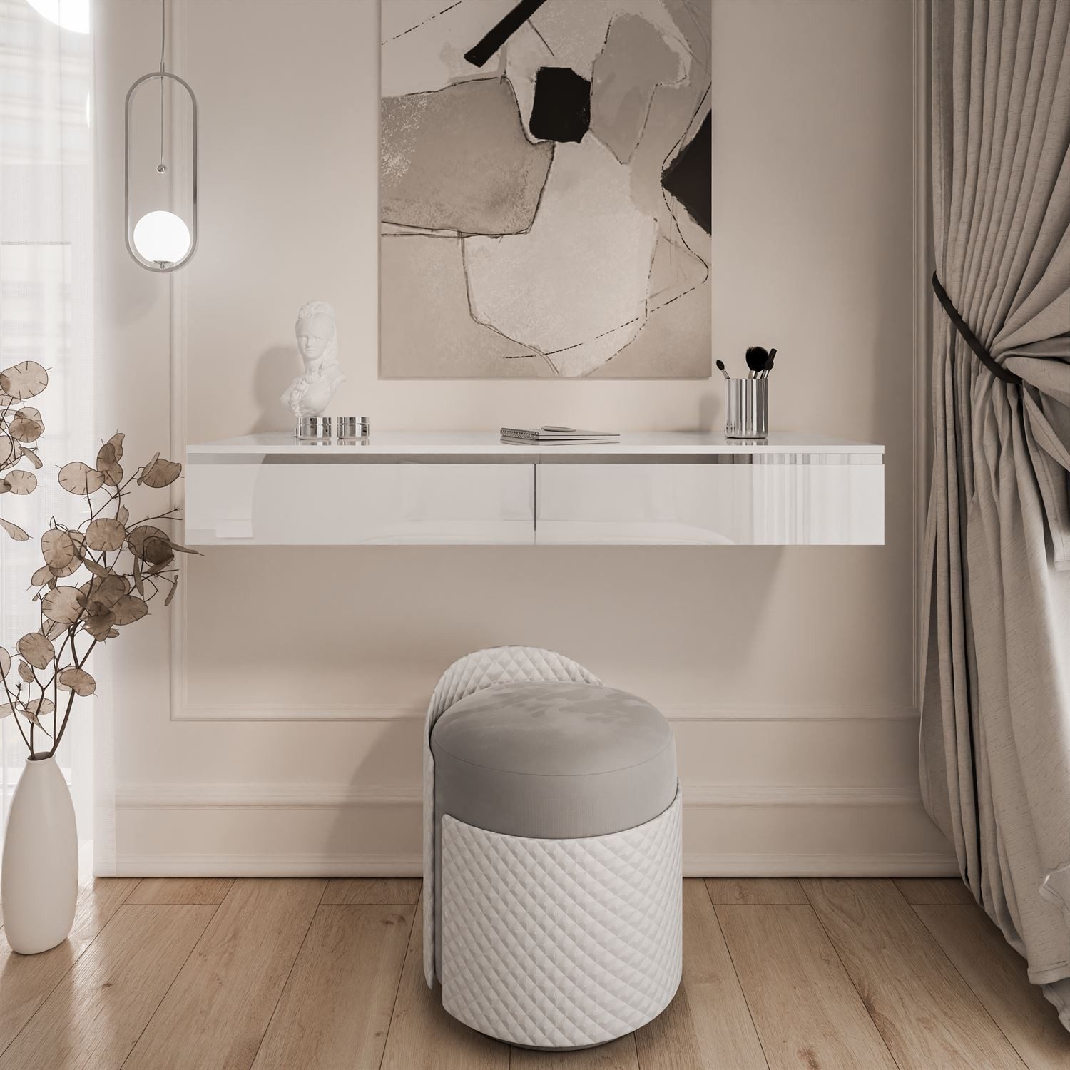 Lookway Schminktisch AURORA SILVER Hängender Kosmetiktisch mit Spiegel (1x Konsole und 1x Spiegl), Breite: 102 cm, Höhe: 15 cm, Tiefe: 43,6 cm – Bild 3 von 5