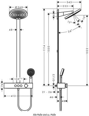 hansgrohe Duschsystem, 2 Strahlart(en), Komplett-Set, 26cm, wassersparend mit ShowerTablet Select 400
