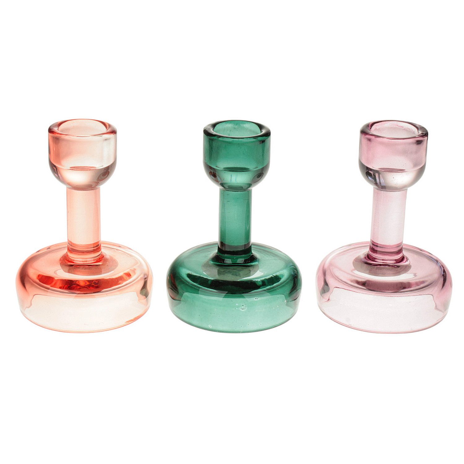 Kerzenhalter 3er Set Glas bunt 7 x 10 cm Glaskerzenhalter Stabkerzenhalter