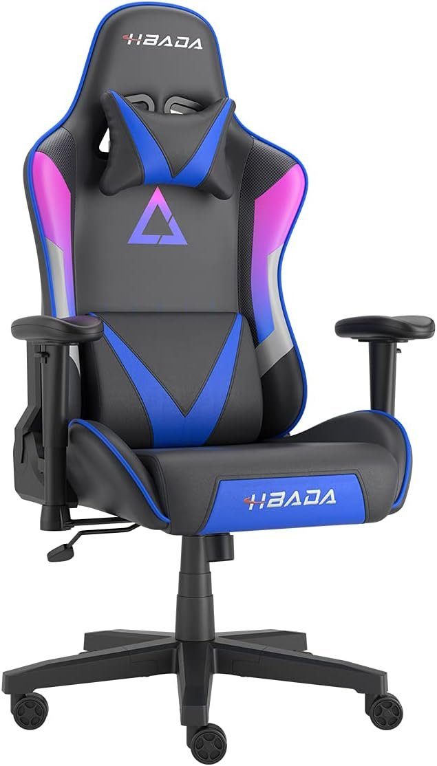 Hbada Gaming-Stuhl (Rückenlehne Verstellbarer PU Leder Drehsessel), Ergonomischer Lendenwirbelstütze,Kopfstütze Hohe Atmungsaktiv 150KG