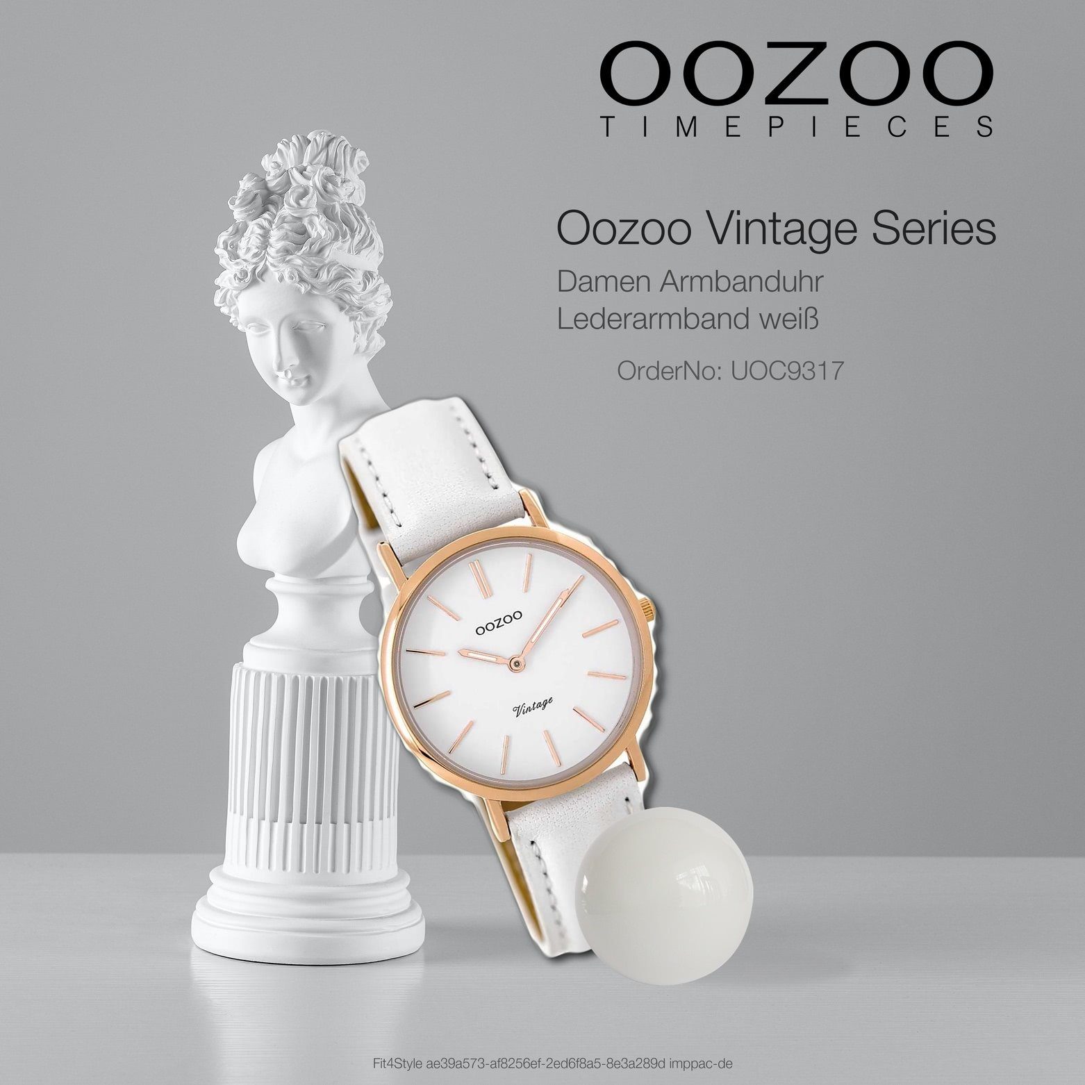 (ca. Lederarmband Quarzuhr rund, mittel weiß, OOZOO 32mm), Damen Damenuhr weiß, Fashion Oozoo Armbanduhr