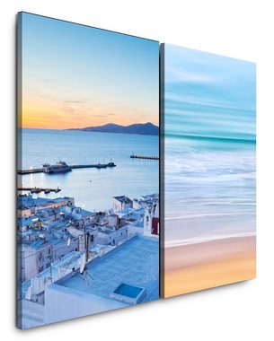 Sinus Art Leinwandbild 2 Bilder je 60x90cm Griechenland Santorini Mediterran Mittelmeer Sommer Urlaub Sonnenuntergang