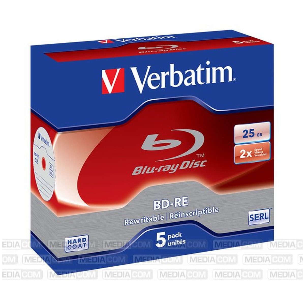 Verbatim Blu-ray-Rohling Verbatim BD-RE 25GB 1-2x Jewelcase 5er White Blue